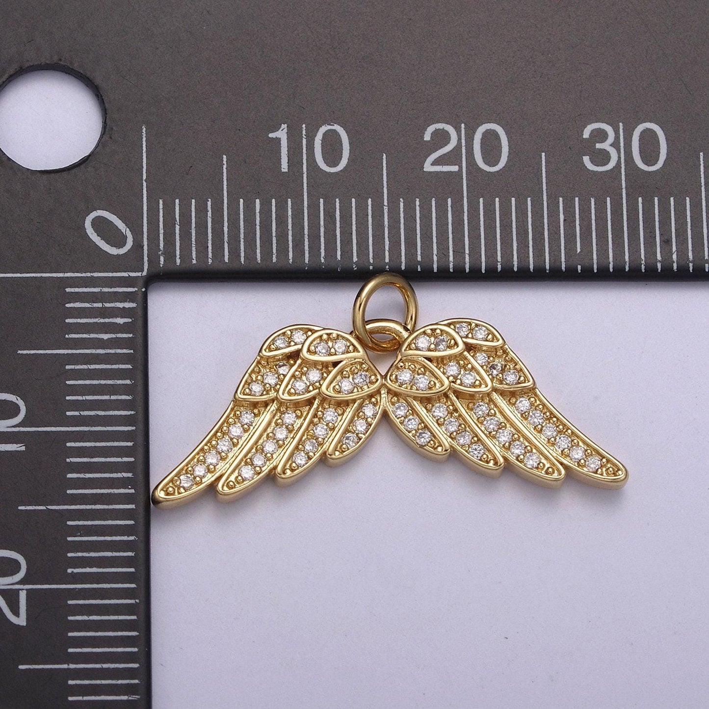 Dainty angel wing 14k gold filled wing charm cubic zirconia feather charm n-321