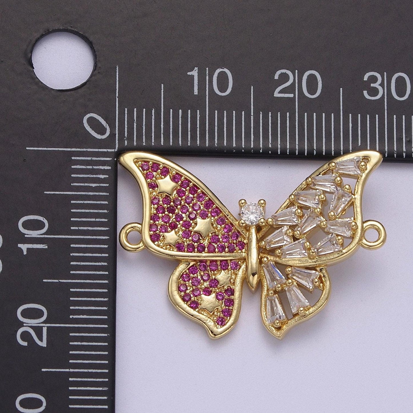 Pink gold butterfly clear cz micro pave charm connector baguette cluster link connector f-057