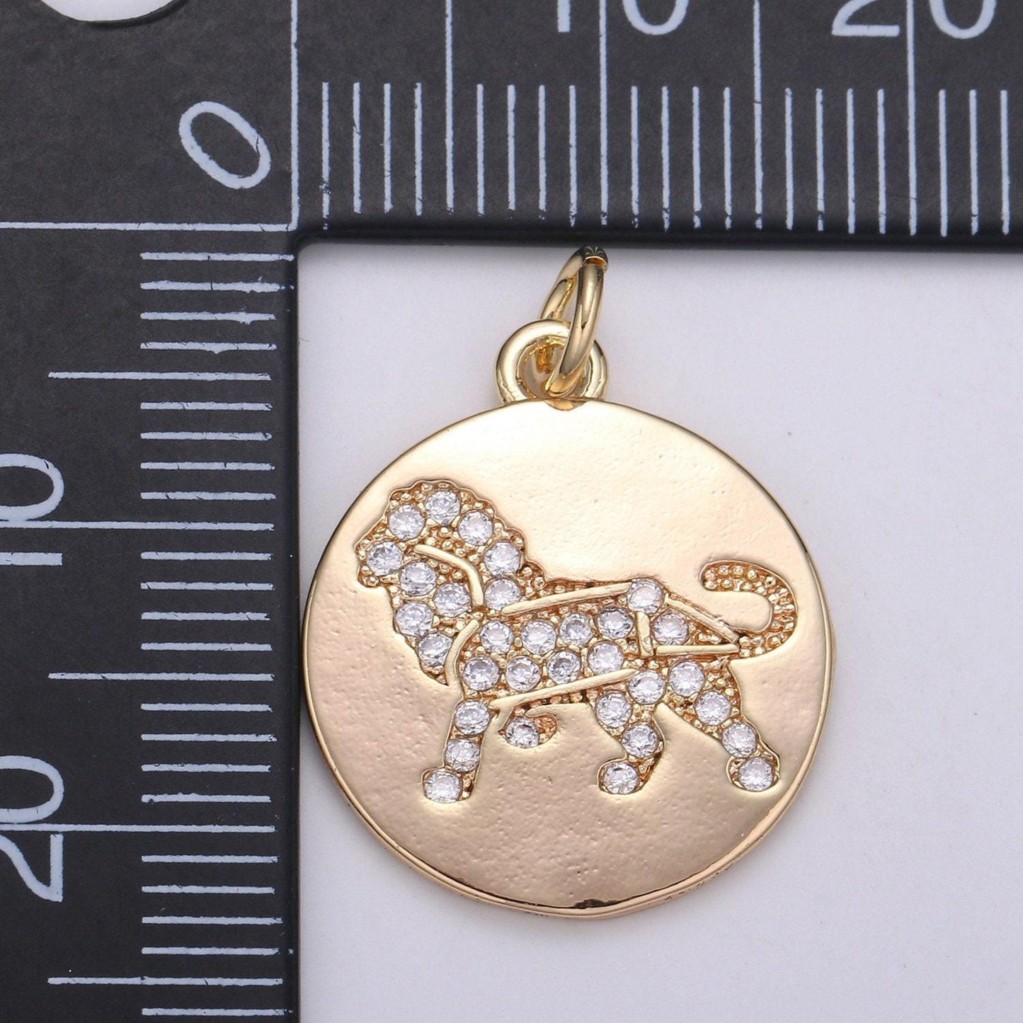 Leo star constellation gold charms, lion gold pendant, coin charms, leo zodiac gold charms, medallion charms, disc charm, chgf-2066