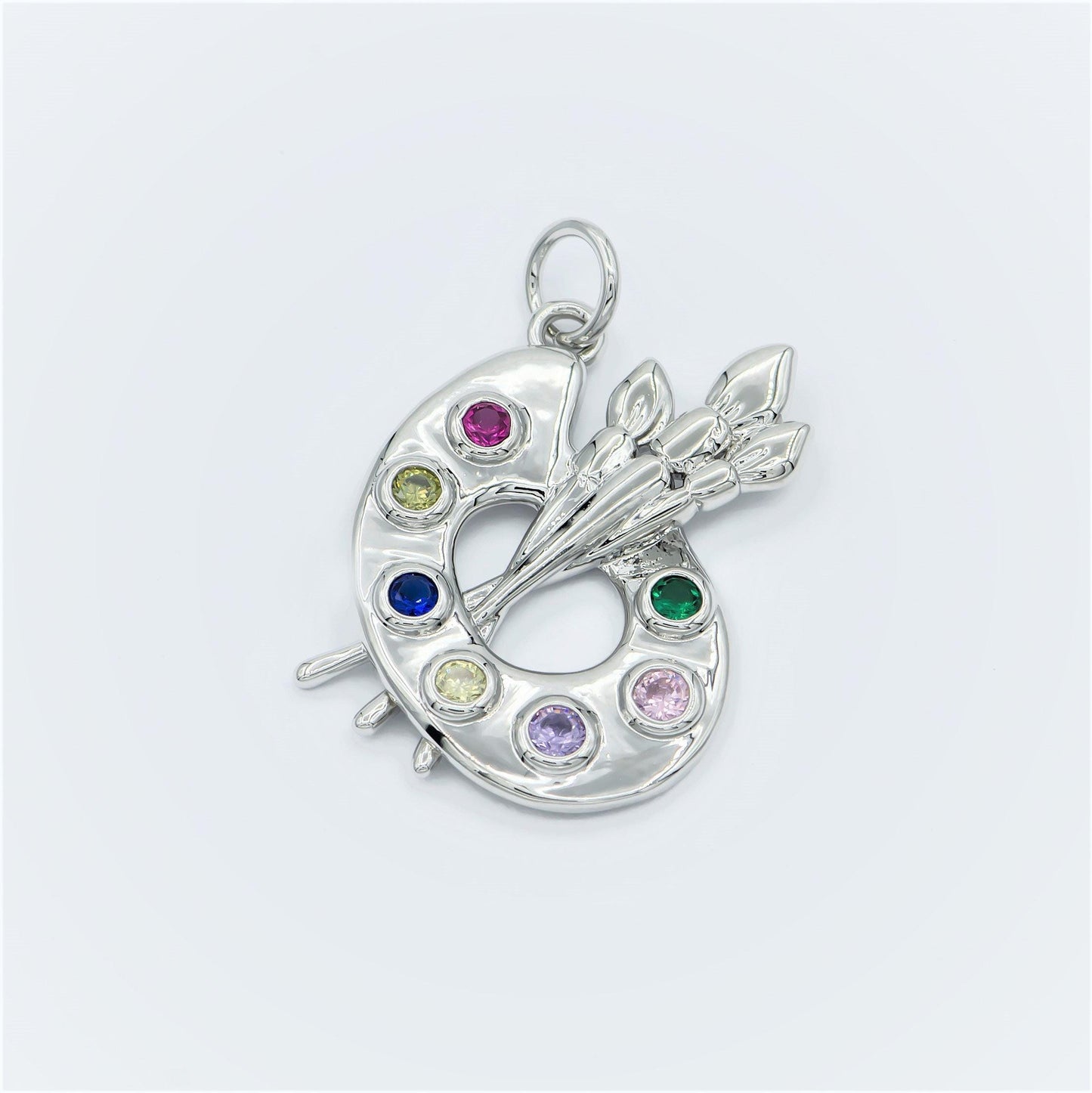 25x18mm 24k gold painting palette charms, artist multi color cz charm pendant, brush art for bracelet earring necklace supply, d-251