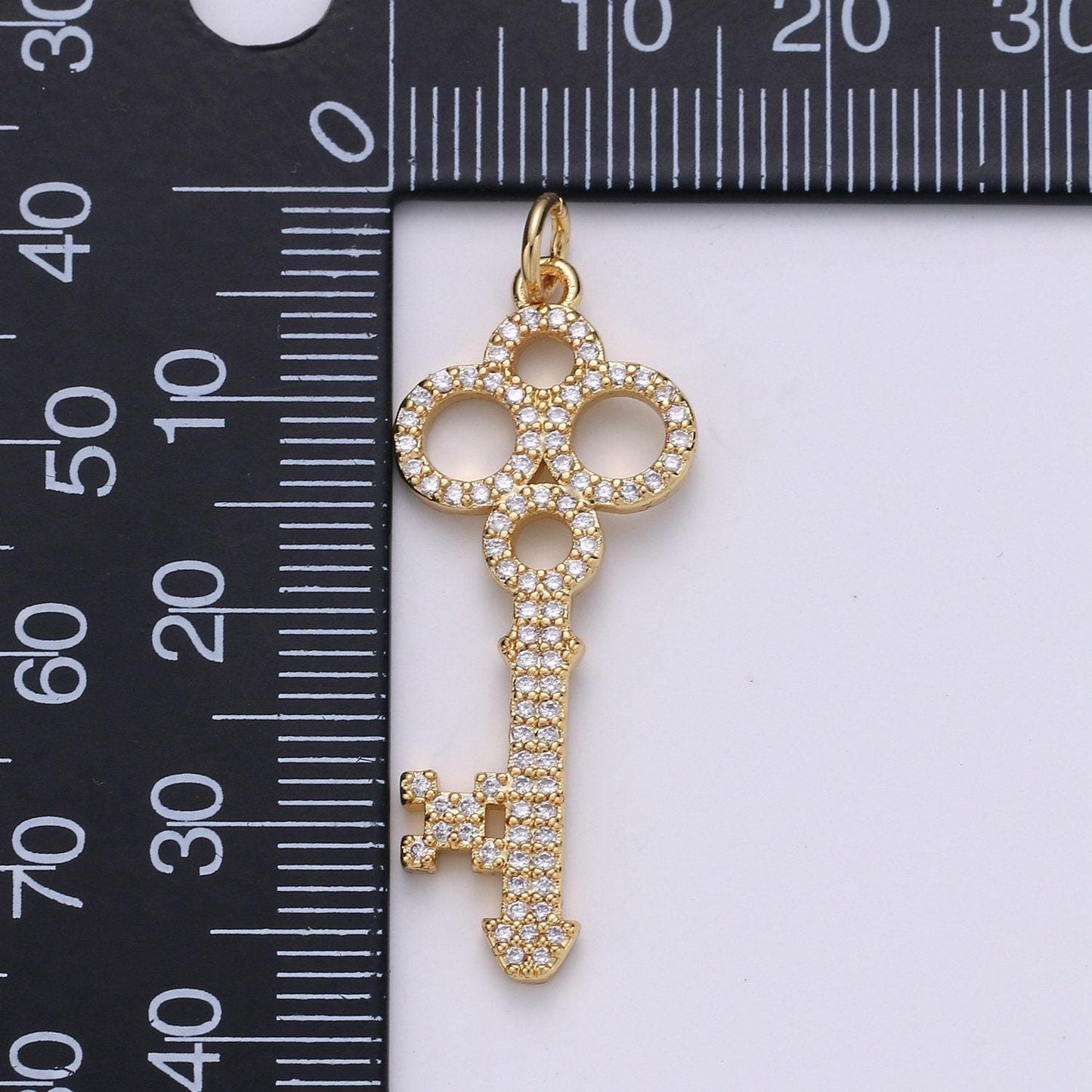 1pc 14k olympic key gold plated micro pave cubic clover key pendant charm, micro pave cz key pendant charm,for diy jewelry