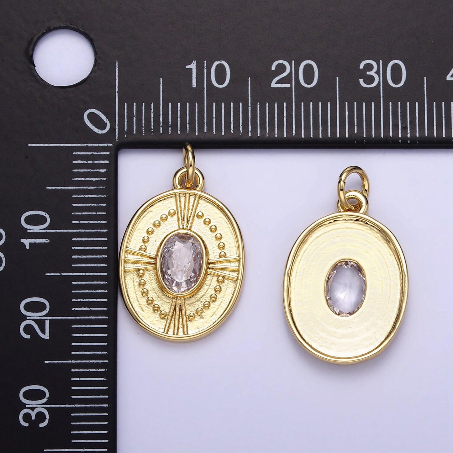 Dainty 18k gold filled oval pendant clear cz oval charm for bracelet necklace component e344