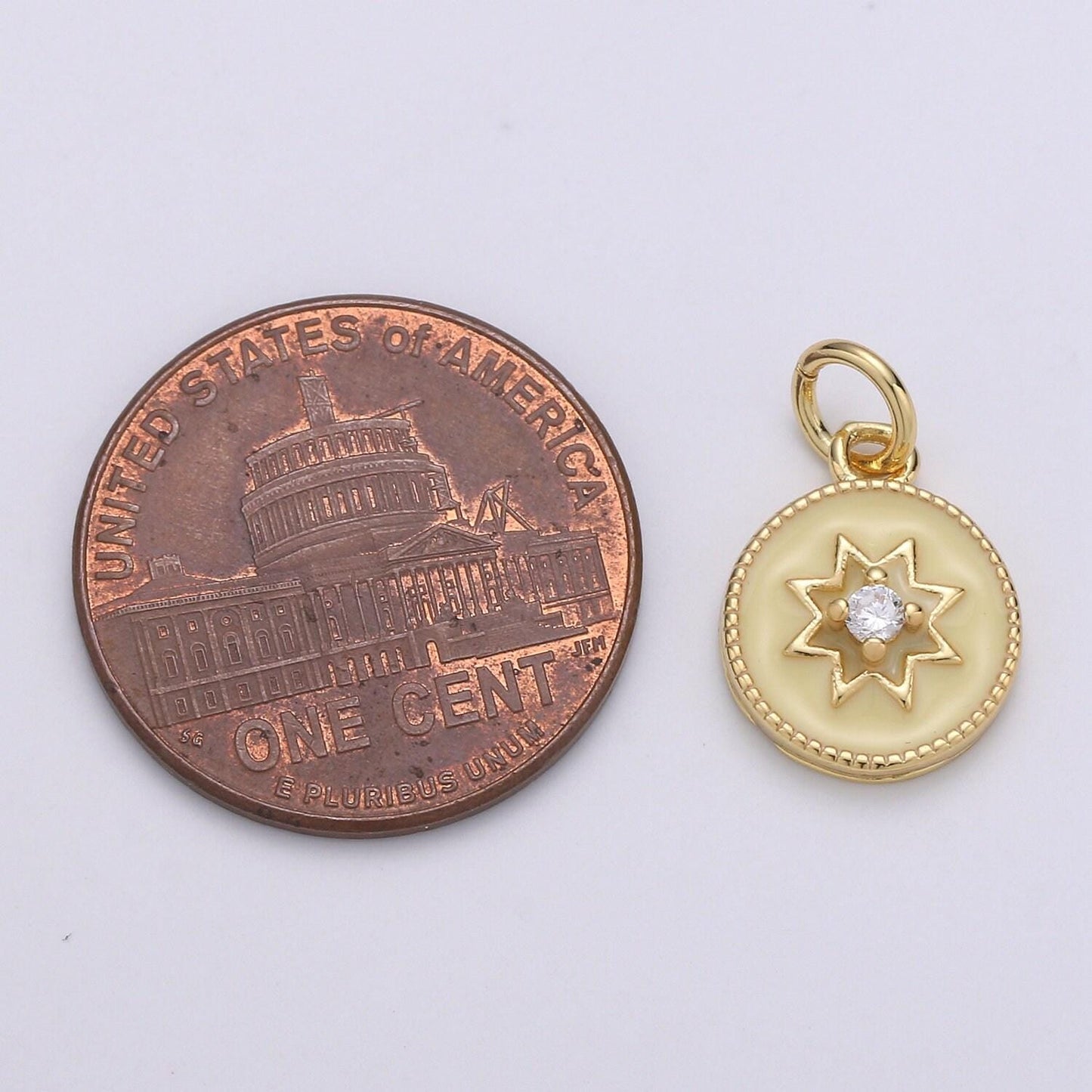 1pc star button round coin 24k gold charm, cz solitaire monogram pendant, dainty charm for diy jewelry, chgf-1993