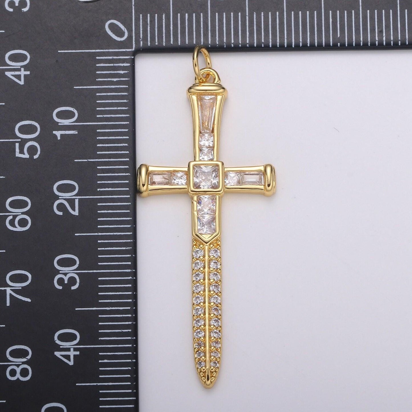 Baguette cubic cross pendant, cz sword pendant, earrings pendant, bracelet charm, necklace pendant, 24k gold jewelry e-212