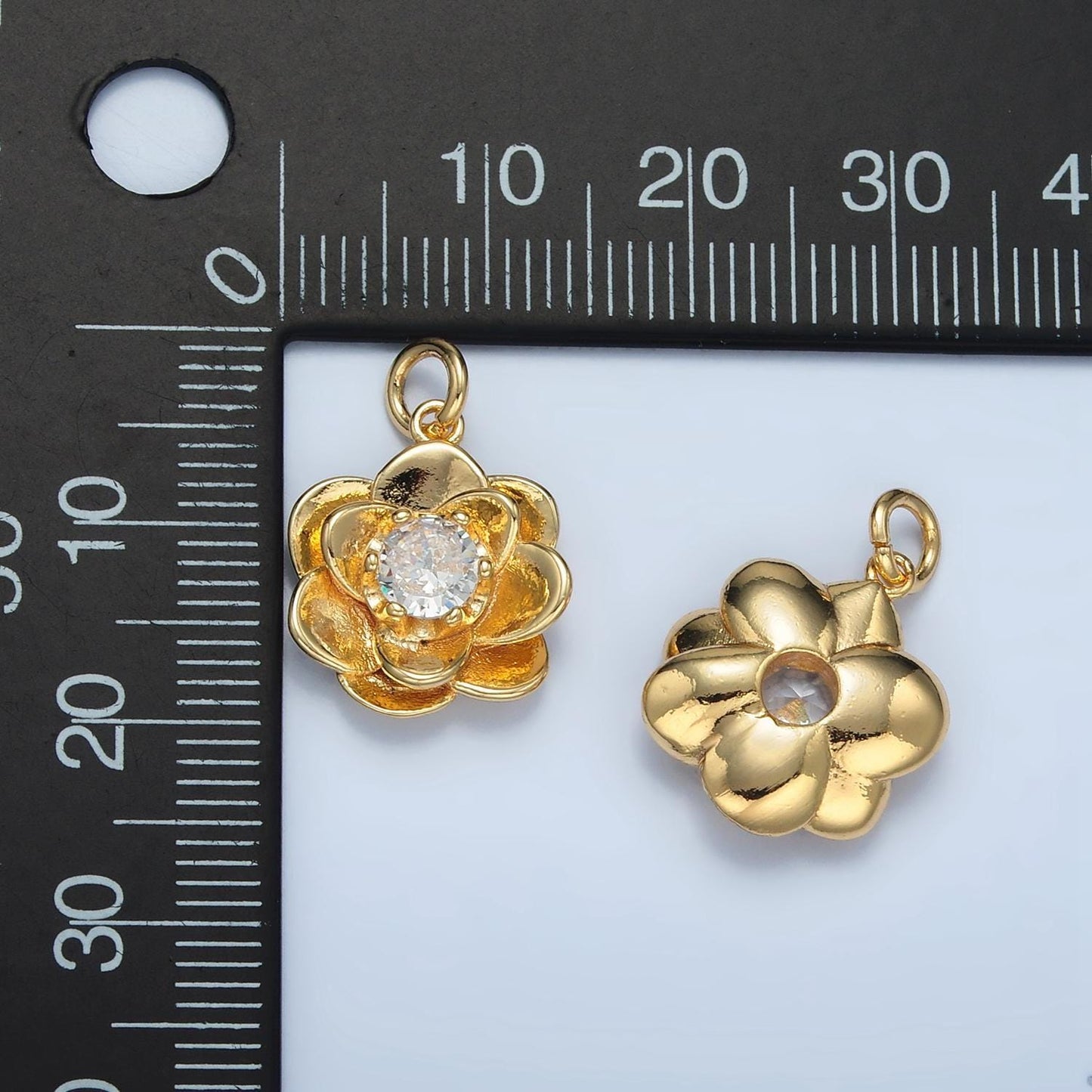 24k gold filled cz layered petals flower charm | e-152
