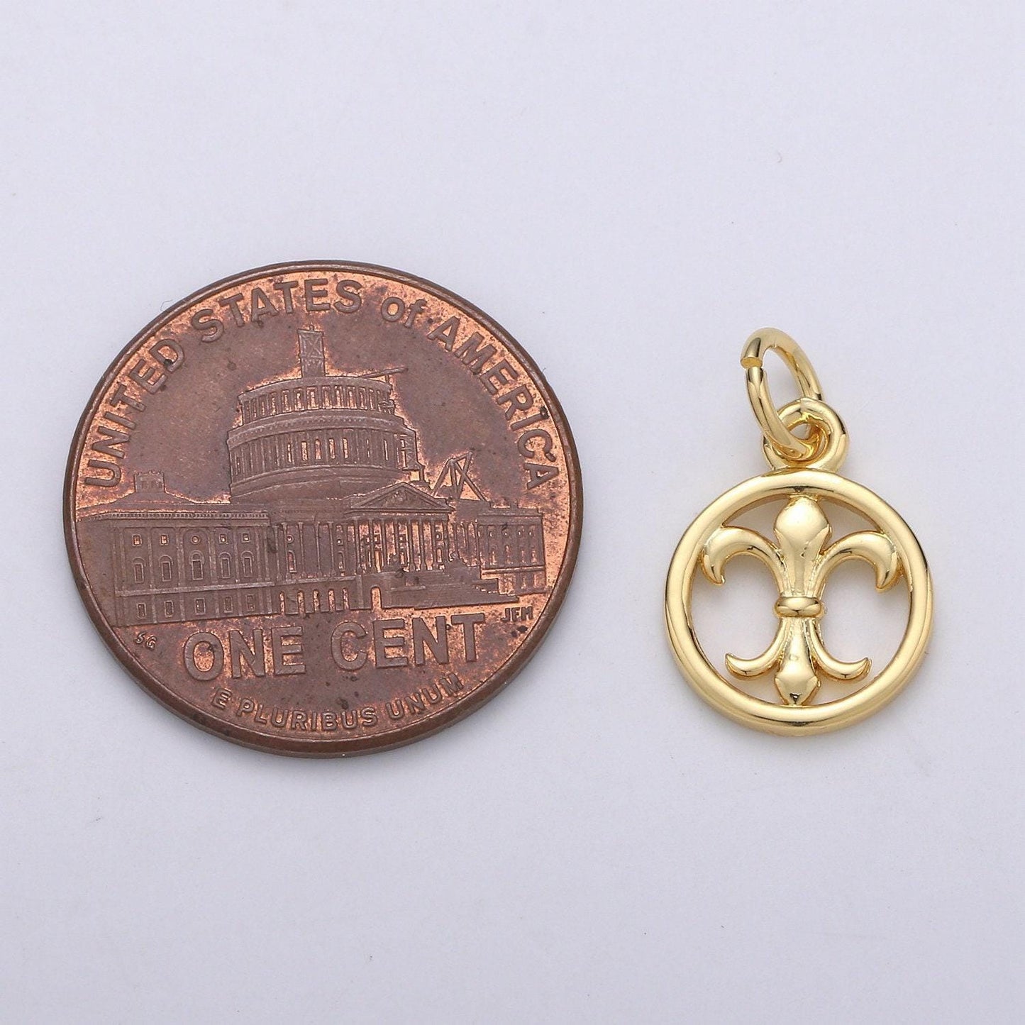 Fleur de lis charm, iris flower pendant, 24k gold lily petal charm for necklace bracelet supply chgf-1947