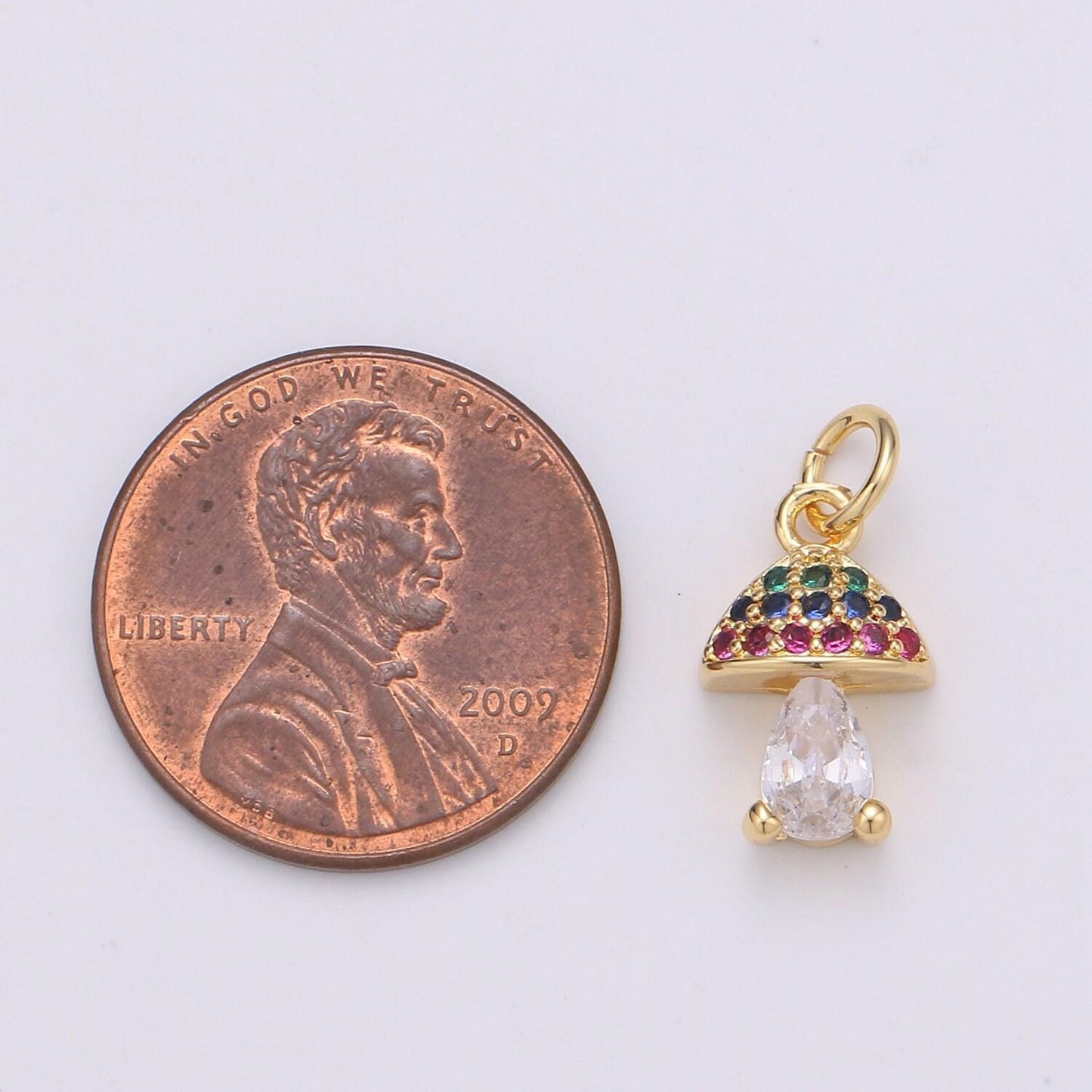 Mushroom gold micro pave charm, cubic zirconia lantern pendant charm, dainty clear pearcut cz charm, multicolor czcharm,chgf-001909