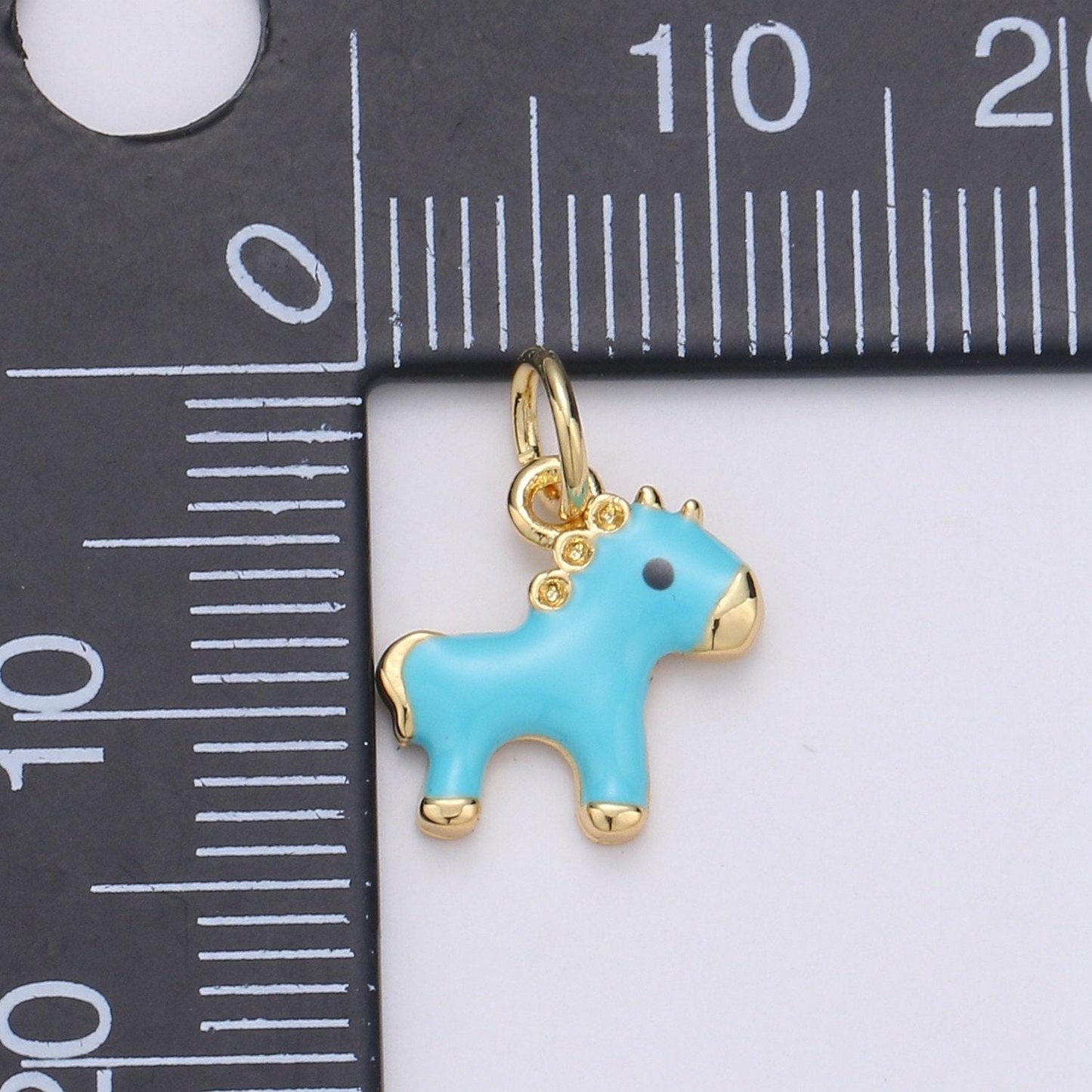 1pc teal enamel pony charm, gold enamel horse charms, blue pony charm, dainty horse charm, enamel charm
