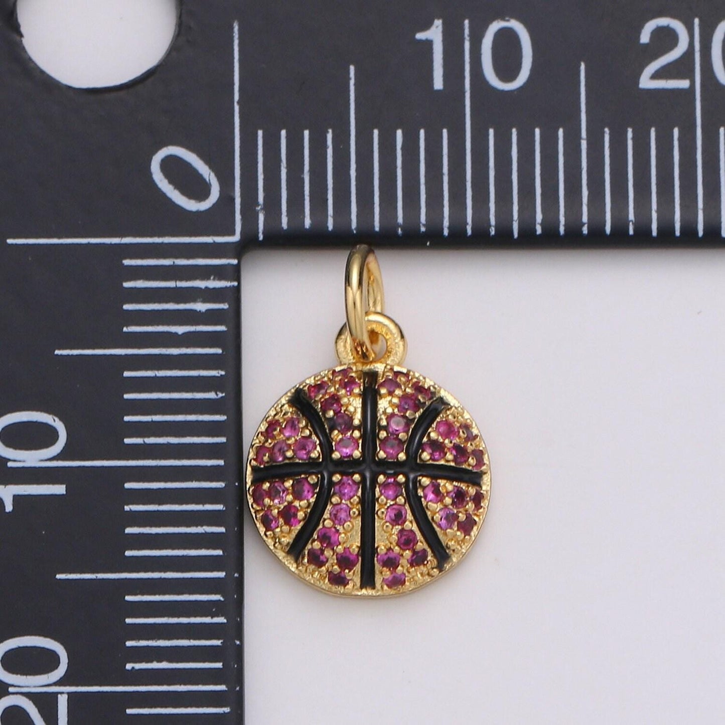 Basket ball pendant enamel small charm for handmade jewelry supplies 24k gold red micro pave cubic ball charm sticth ball,d727-d728