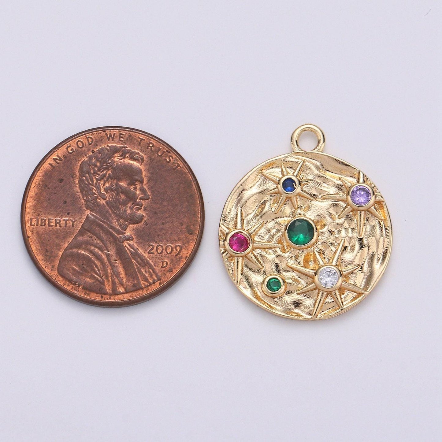 1pc 14k gold micro pave cz star in the galaxy charm, pounded pendant charm, rainbow cubic zirconia, atlas charm