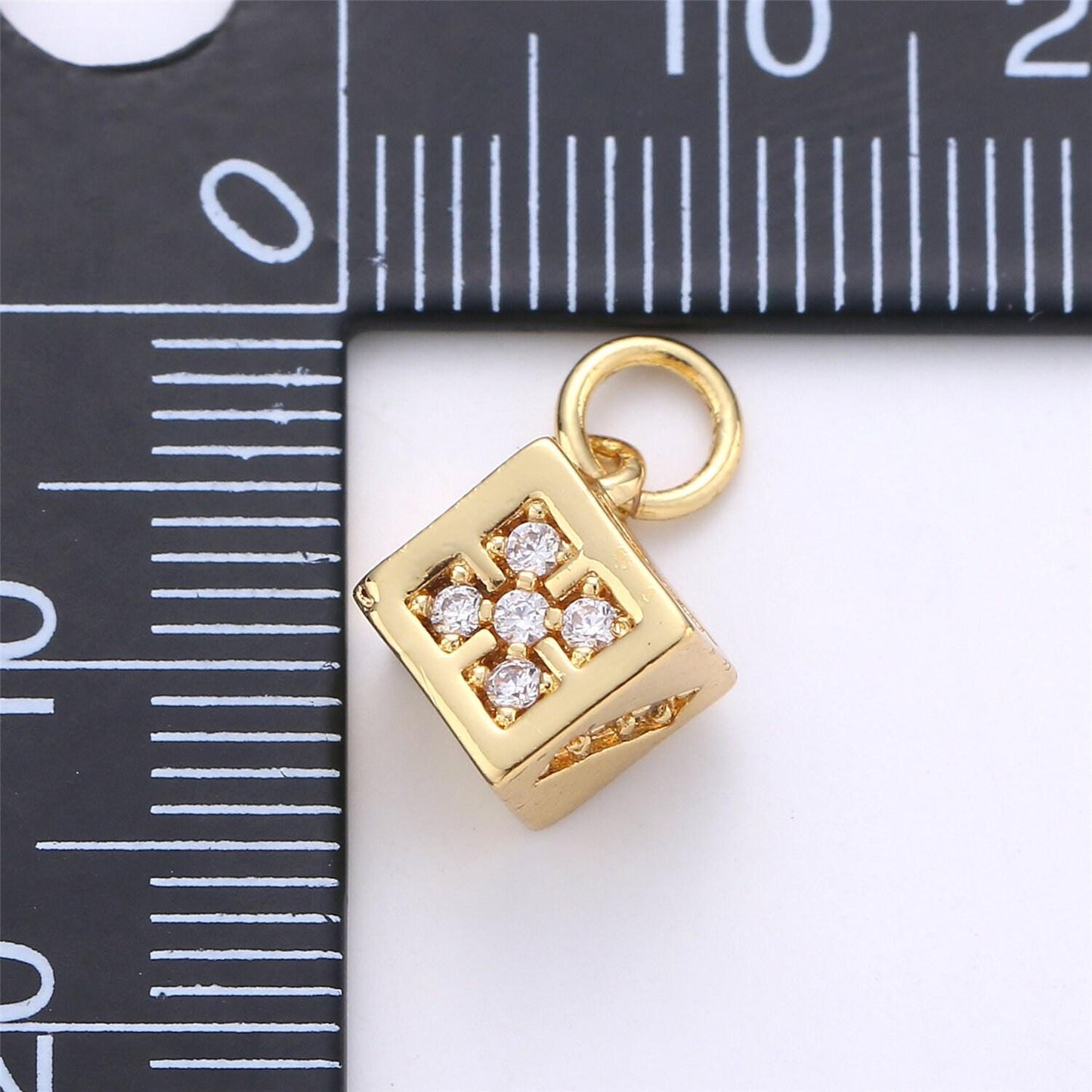 Mini 18k gold filled micro paved cz lucky dice add-on charm in gold & silver | c918