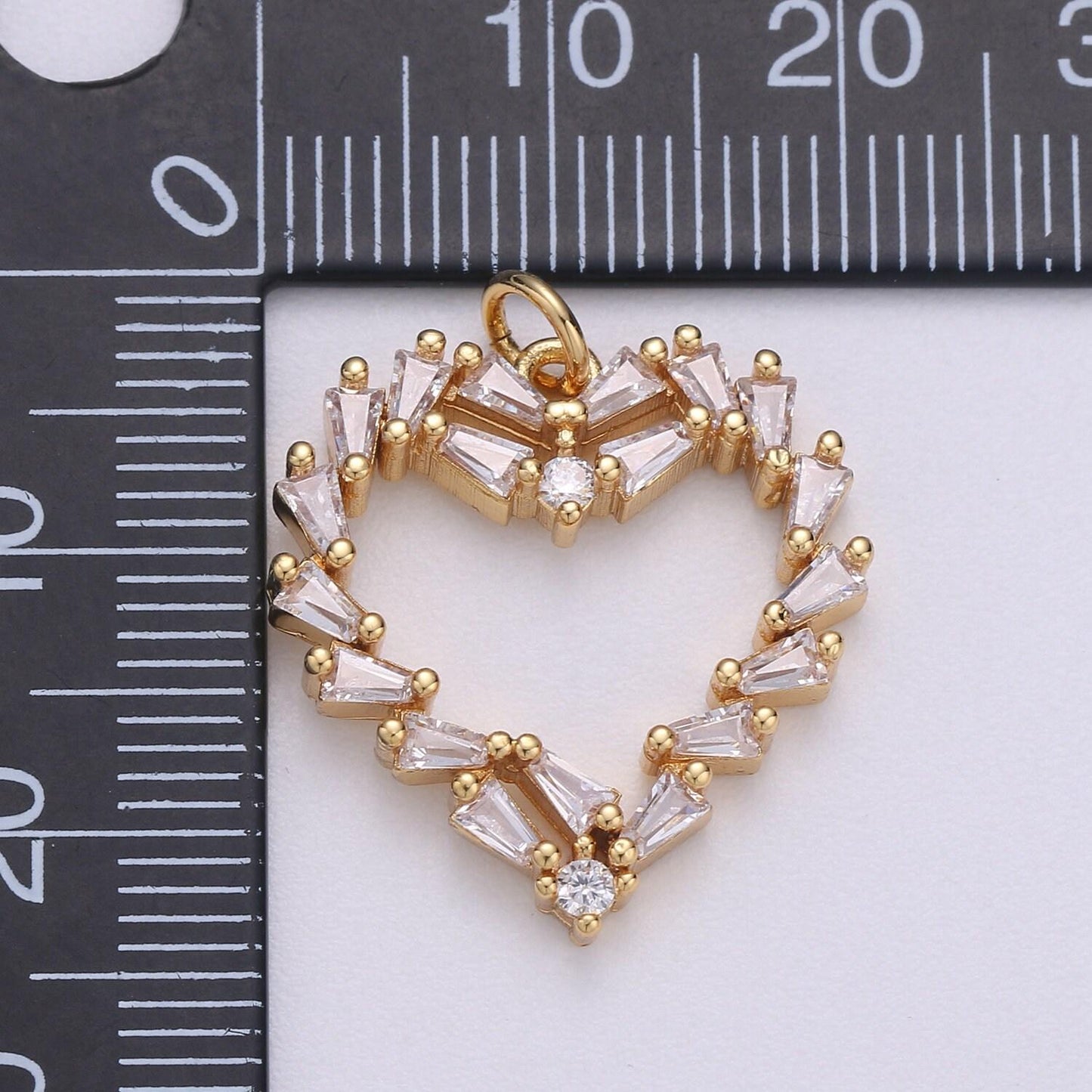 1x 14k gold heart charm baguette cubic love pendant open heart charms for necklace earring bracelet charm