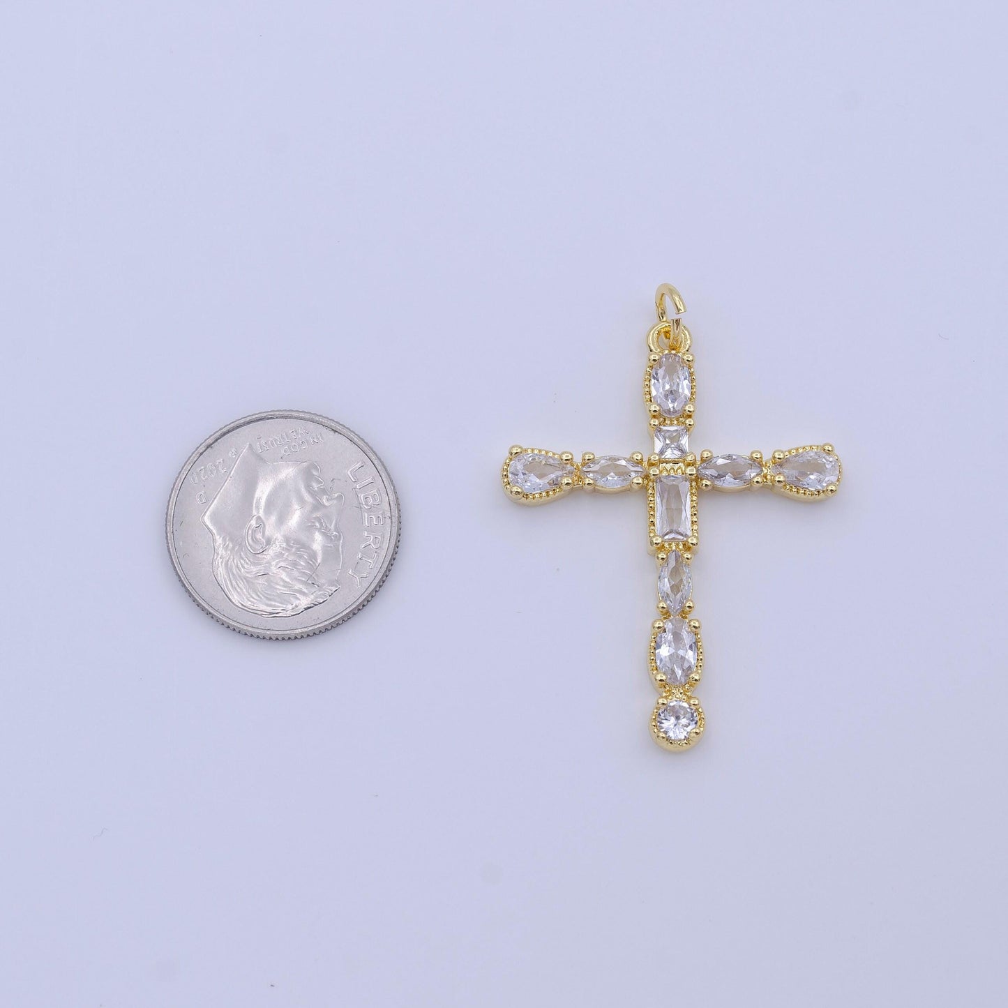 Cubic cross 36.8x25.4mm pendant, cross pendant, cz cross pendant, layered making necklace 24k gold filled cross charm c866
