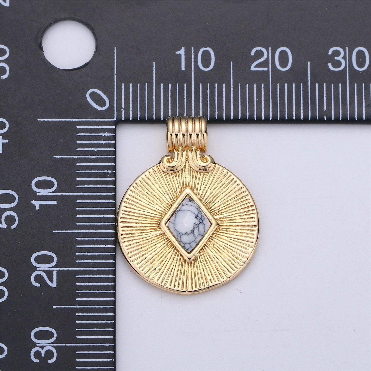 Gold filled rhombus howlite turquoise stone round disc charm necklace medallion pendant component supply wholesale bulk