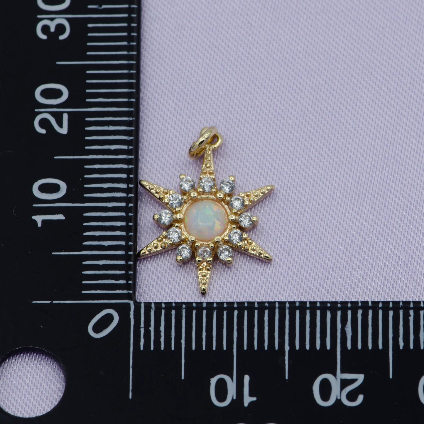 Pinkish gold opal star charm micro pave starburst charm for bracelet earring necklace charm jewelry making supply, c-719