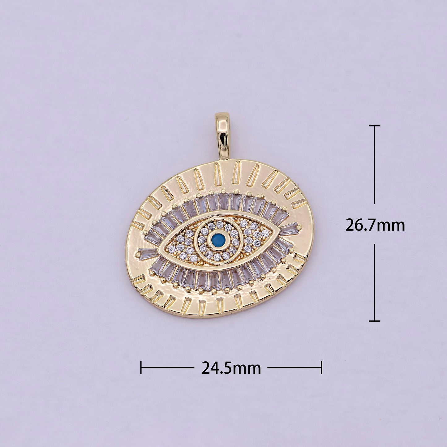 16k gold filled evil eye charm, oval eye pendant amulet for necklace bracelet supply - c-382