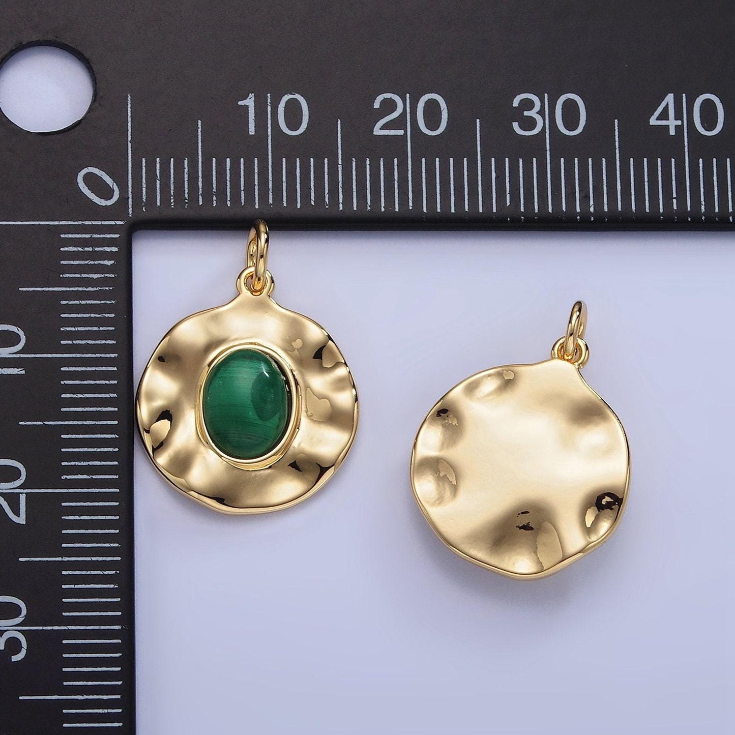16k gold filled green malachite stone charm rustic abstract medallion pendant | c-357