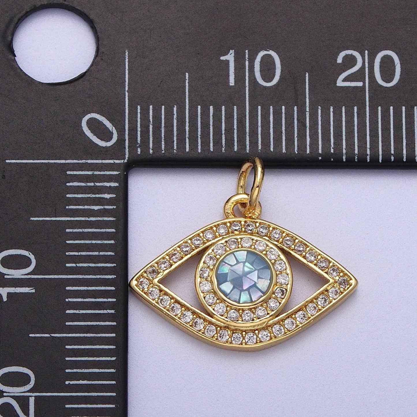 24k gold filled micro paved evil eye green, pink, black, blue shell opal charm cubic eye charm for minimalist jewelry c316