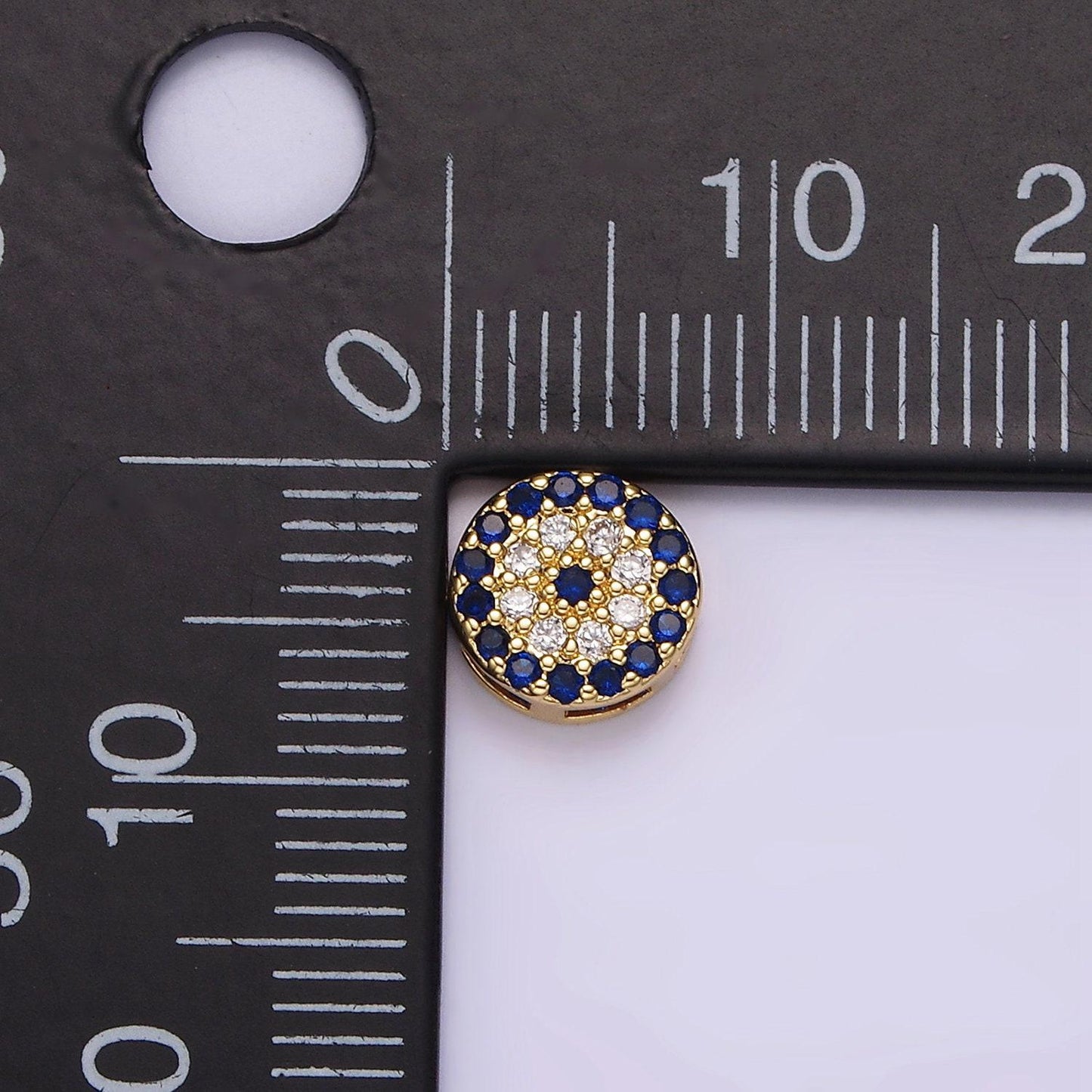 Cubic gold evil eye bead spacer, 24k gold filled dark blue clear cz target bead spacer | b-840