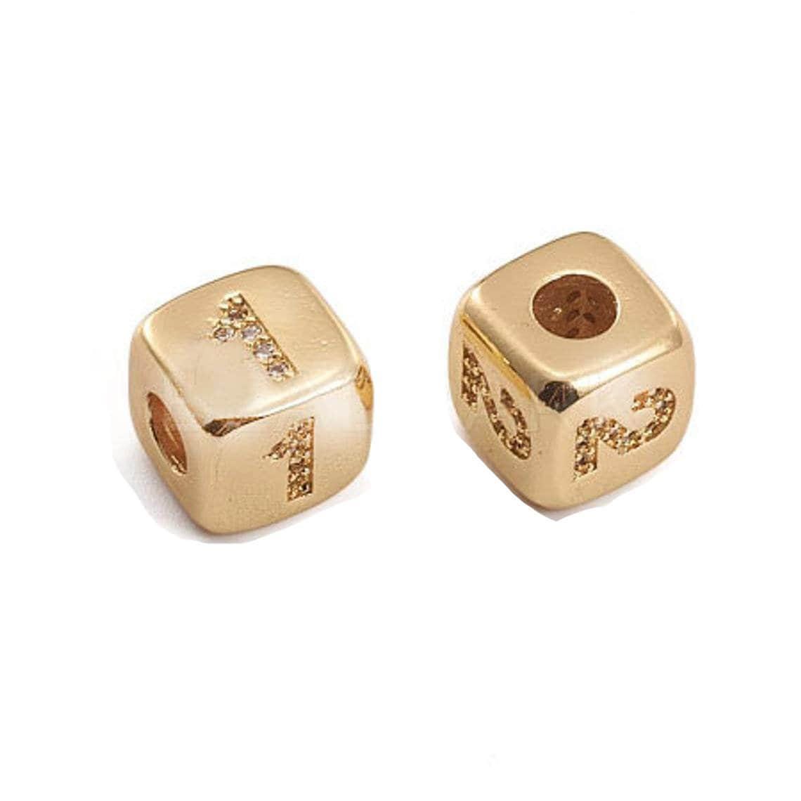 9mm gold initial number beads, 1,2,3,4,5,6,7 beads, arabic number beads micro pave dice block charm for bracelet necklace supply 0-9 year