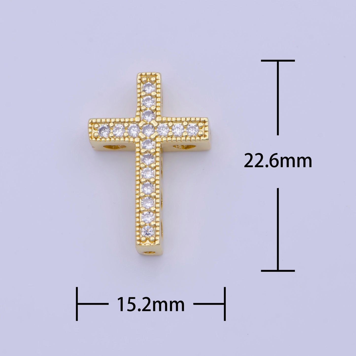 Bold gold & silver cz cross bead pendant, 24k/white gold filled clear micro paved square cut cz religious cross beads | b-164