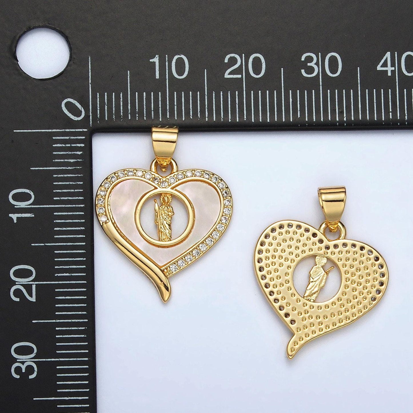 24k gold filled saint jude open heart cz paved pendant | ah-178