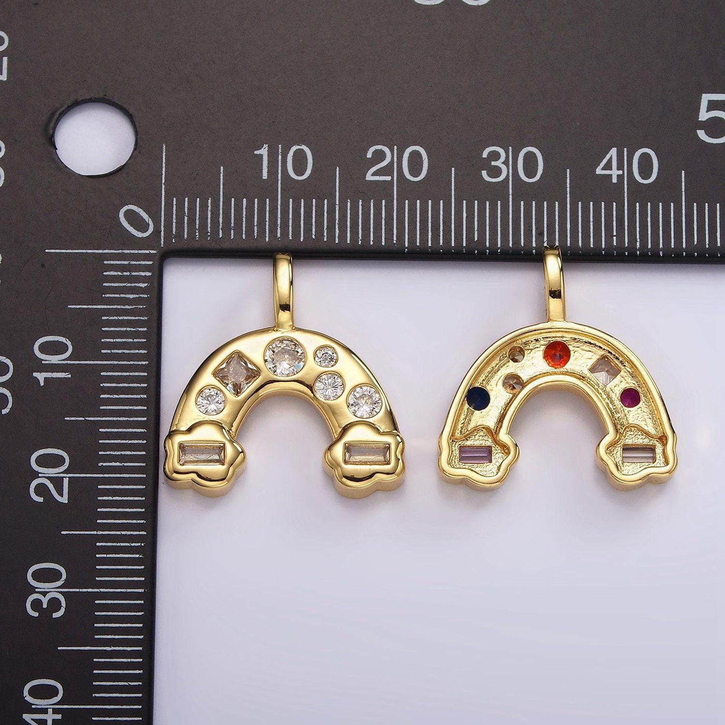 Tiny rainbow charm, gold pendant charm, mini charms clear colorful cz stone for bracelet necklace supply ah-082
