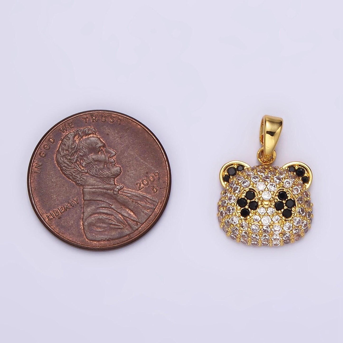 Cubic gold panda bear head charm pendant chinese animal lover kawaii cute charm, craft supplies, diy findings black white cz stone ah062