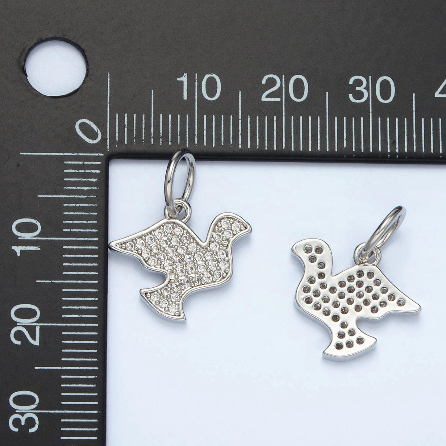 White gold filled dove bird cz paved charm | ag-860