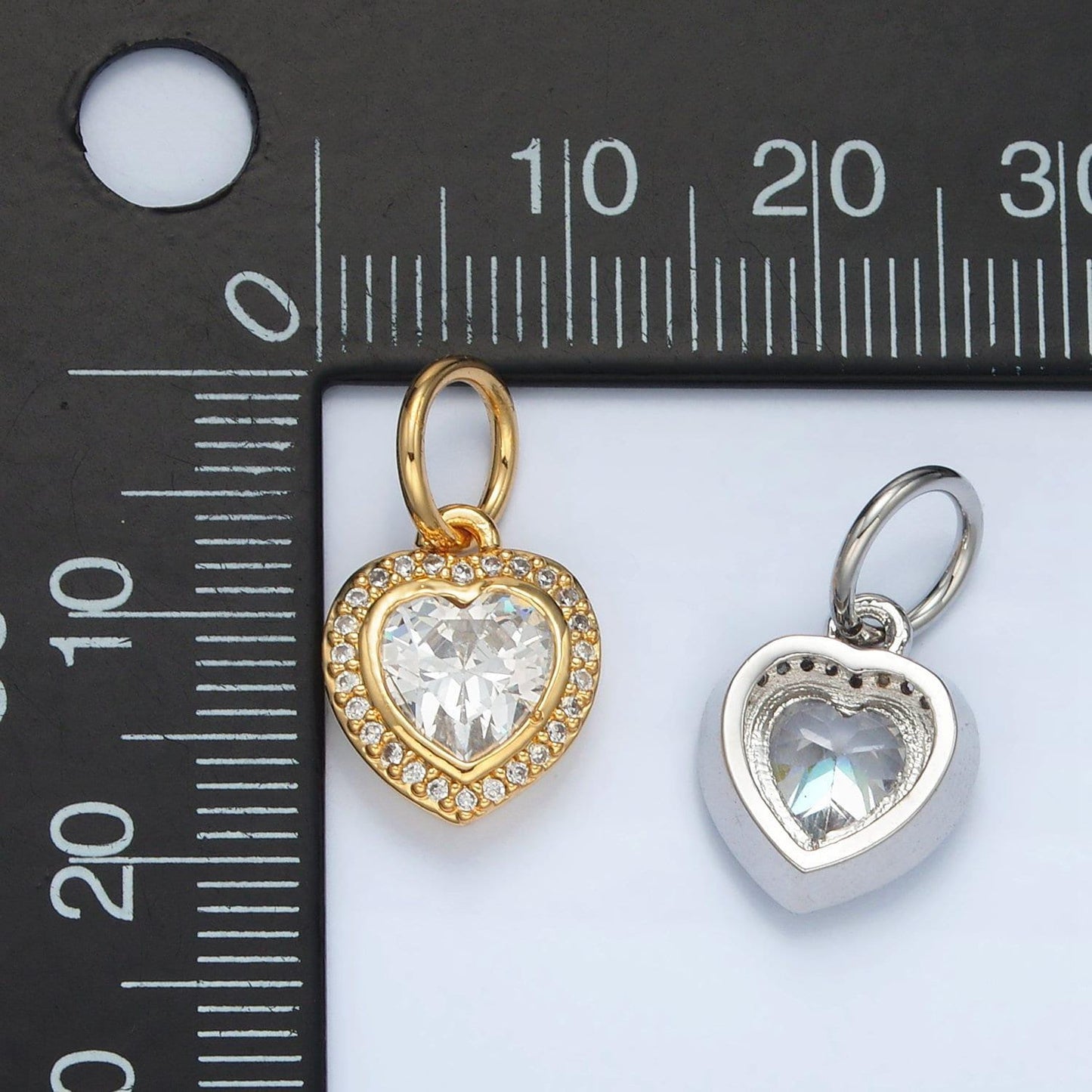24k gold filled cz paved heart charm in gold & silver | ag859