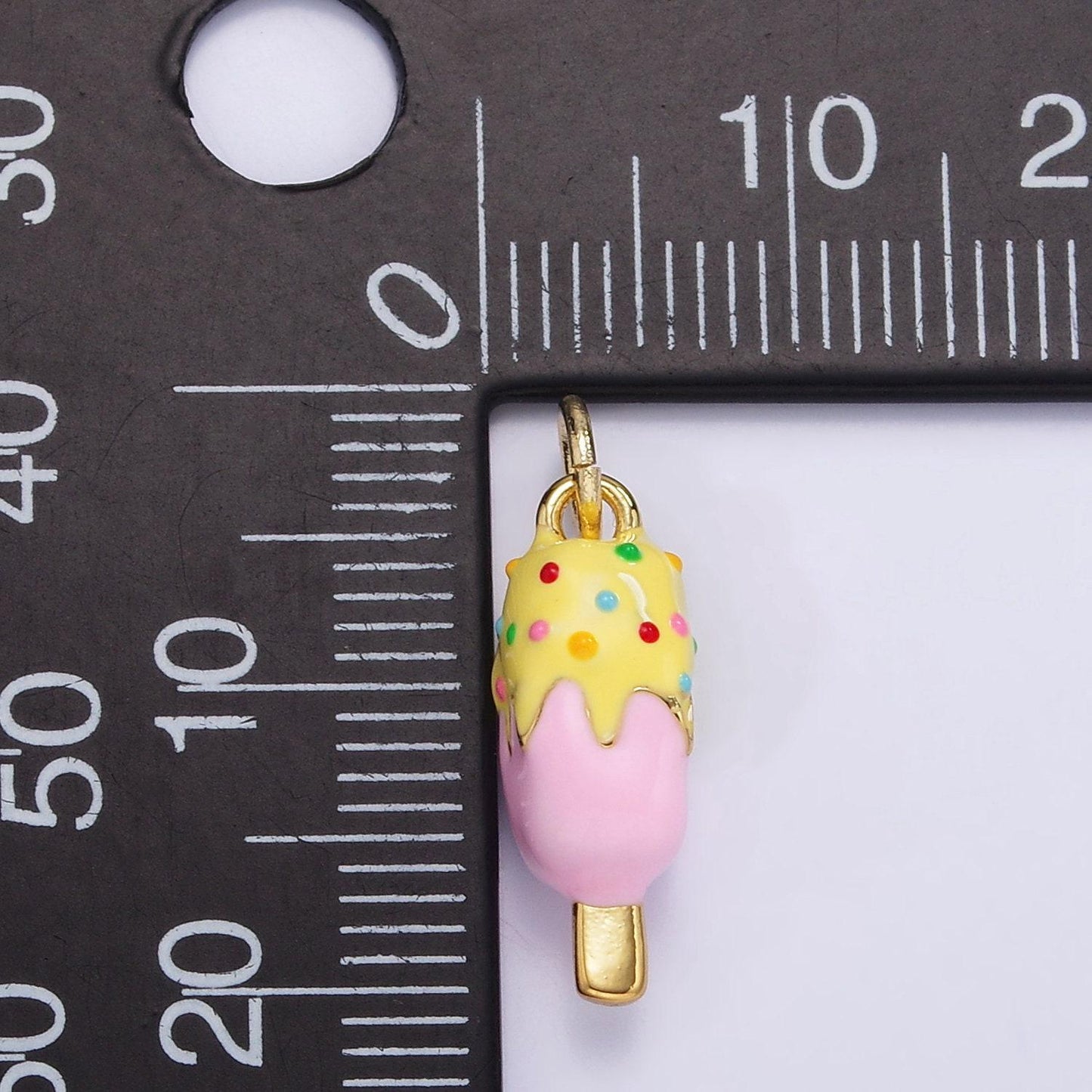 Mini enamel gold pink popsicle charm with sprinkles for bracelet summer party charm supply | ag-831