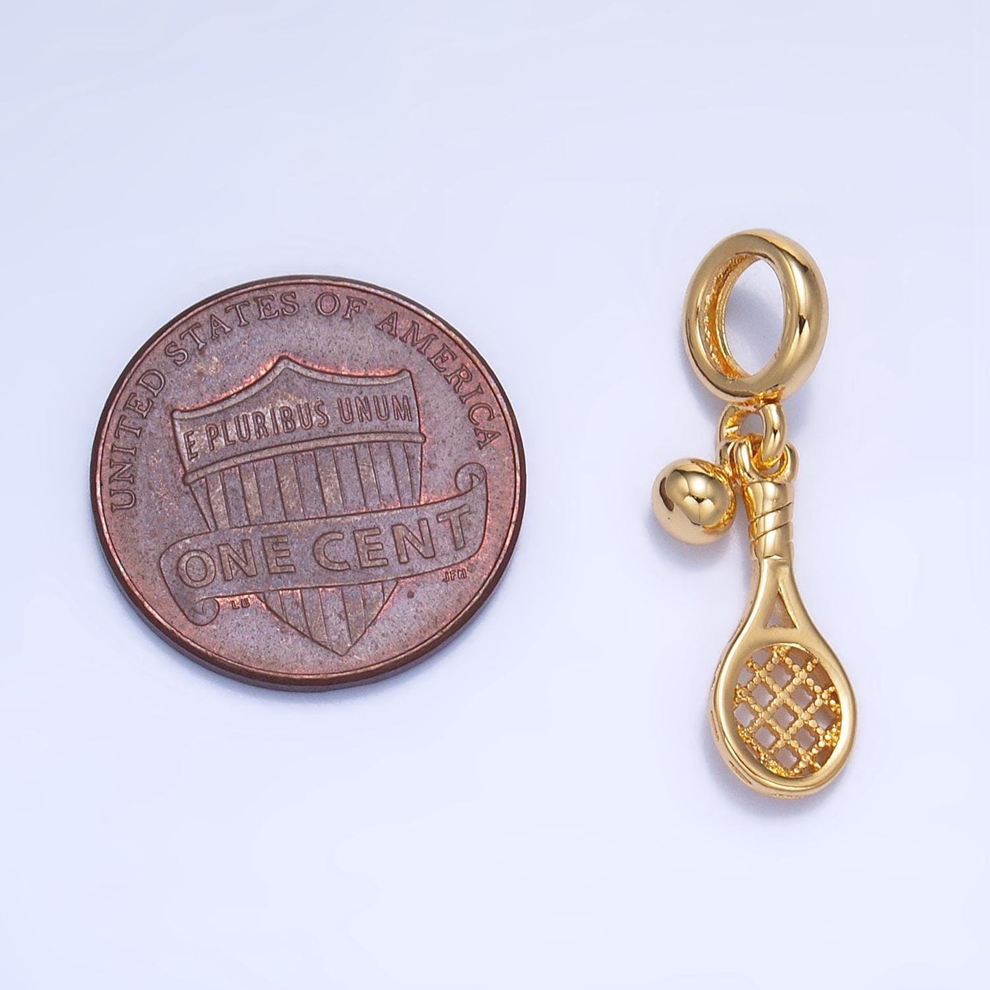 Sports ball racket 24k gold filled rondelle drop charm | ag-825