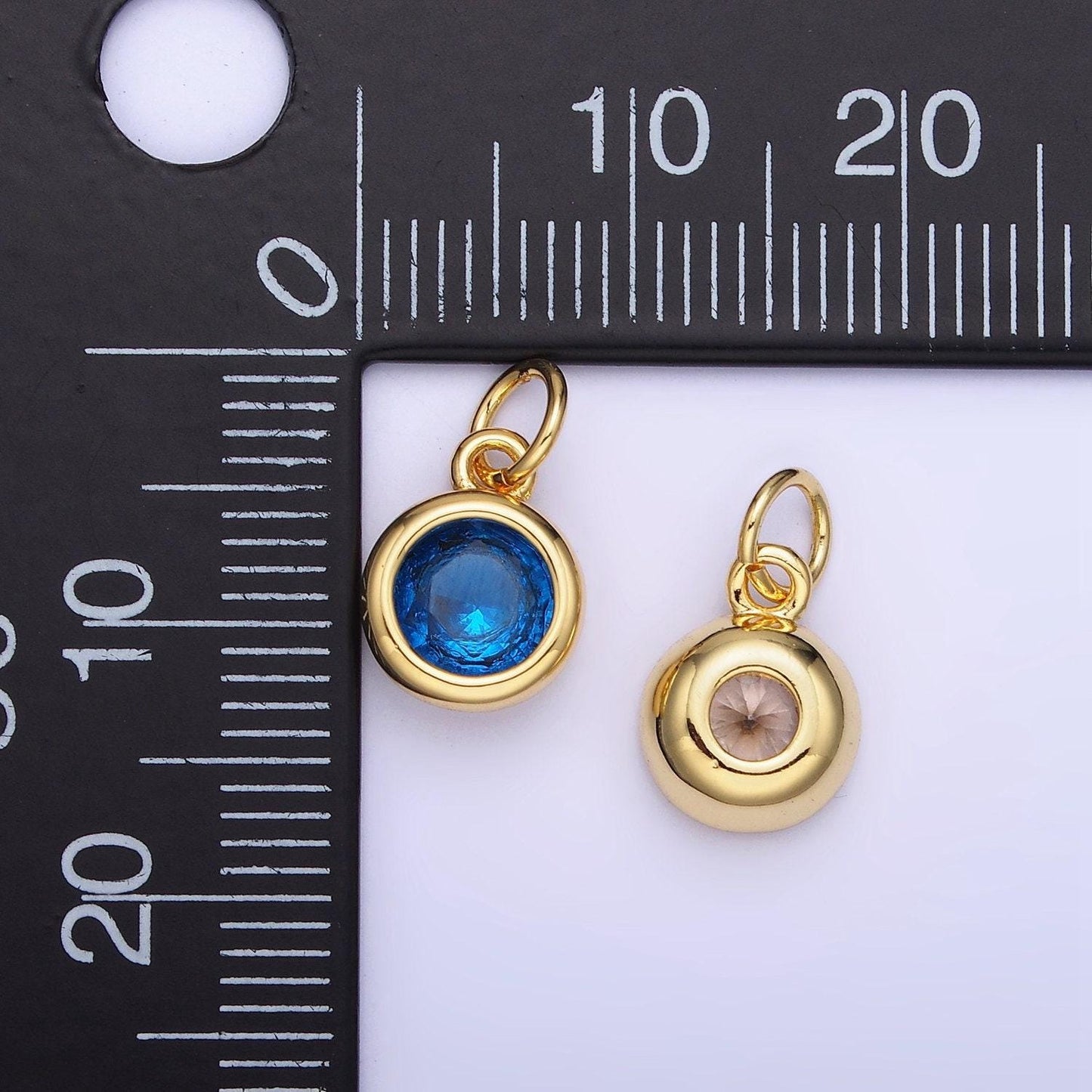 Round 26.6mm cz birthstone gold bezel charms | ag796-ag811