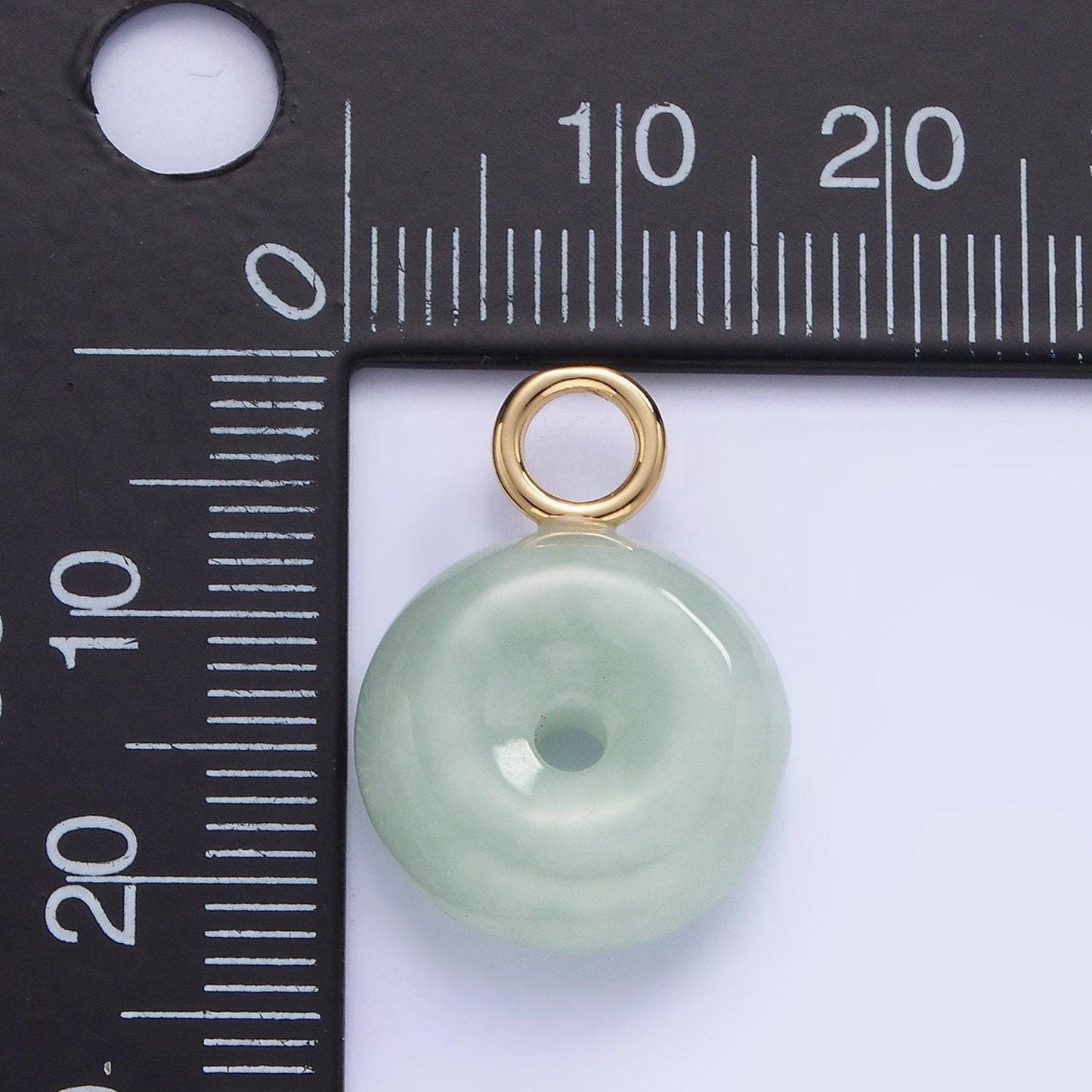 Minimalist real jade natural gemstone donut pendant 14k gold filled 23mm green jade donut drop charm | ag-709