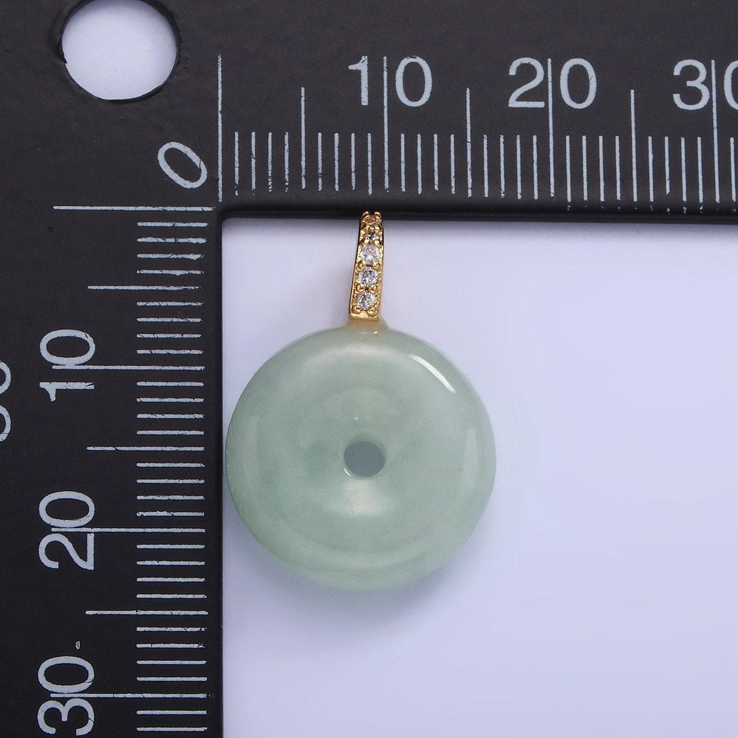 14k gold filled 23mm green jade donut micro paved cz bail pendant | ag-707