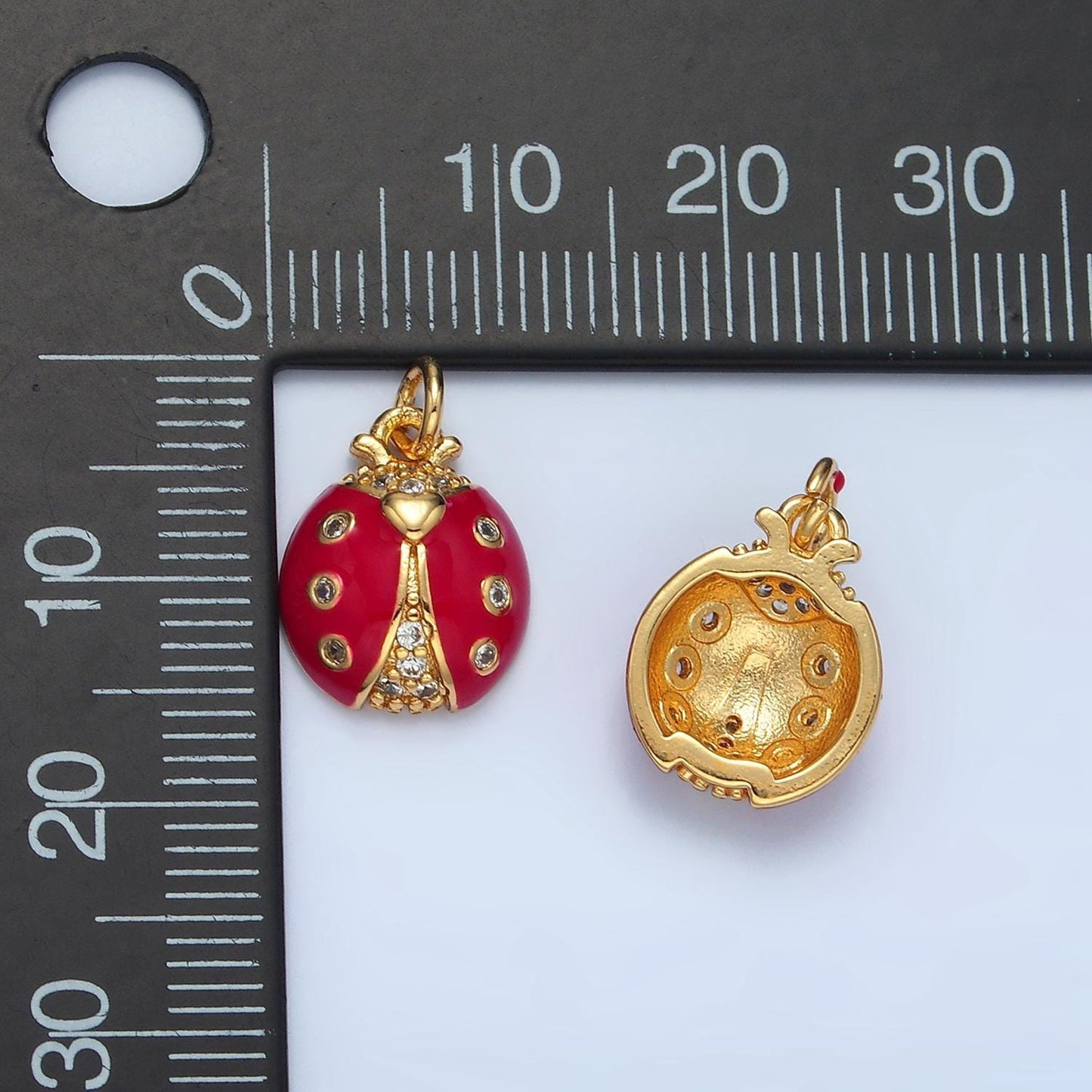 Dainty red pink lady bug charm enamel animal charm bracelet necklace pendant earring component supply ag622