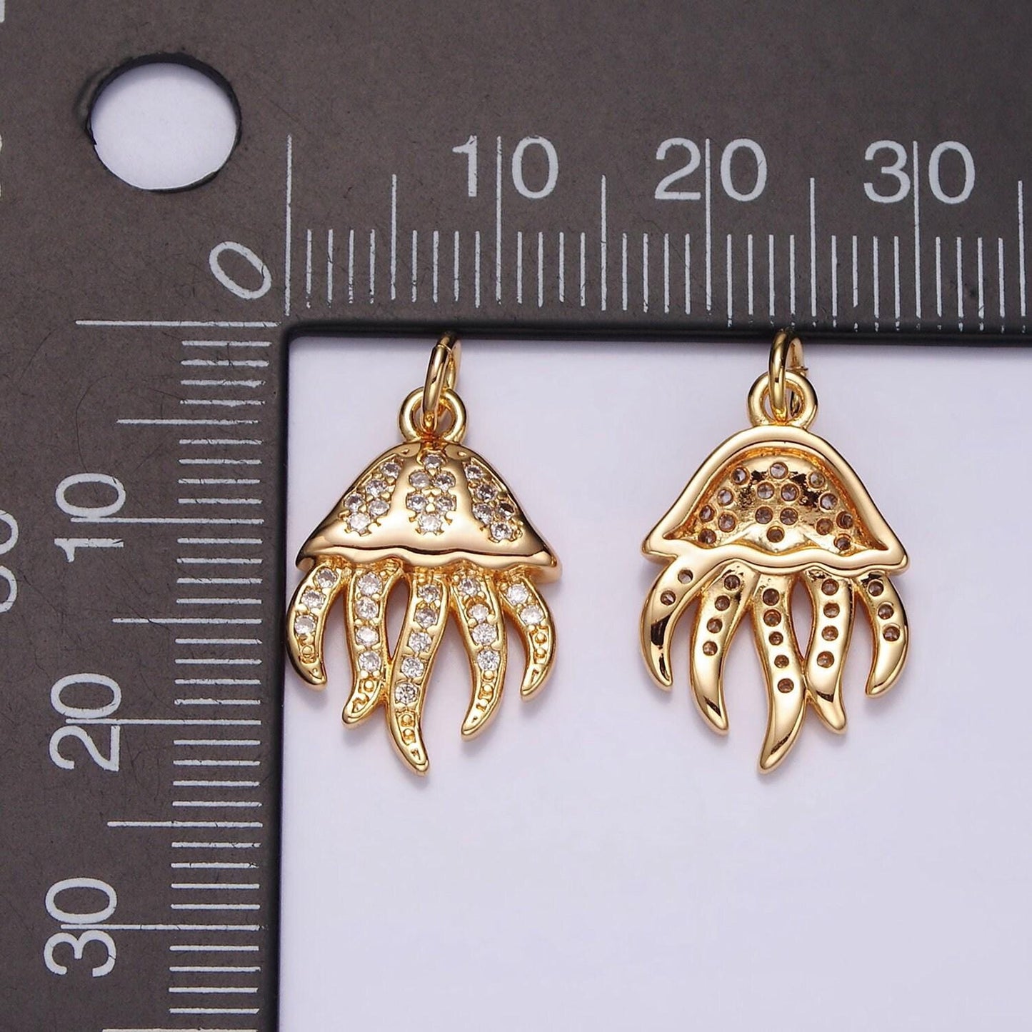 16k gold filled 22mm jelly fish ocean animal clear micro paved cz charm | ag456