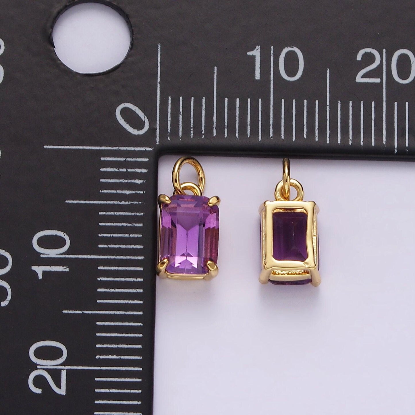 14k gold filled purple amethyst baguette bezel charm | ag444