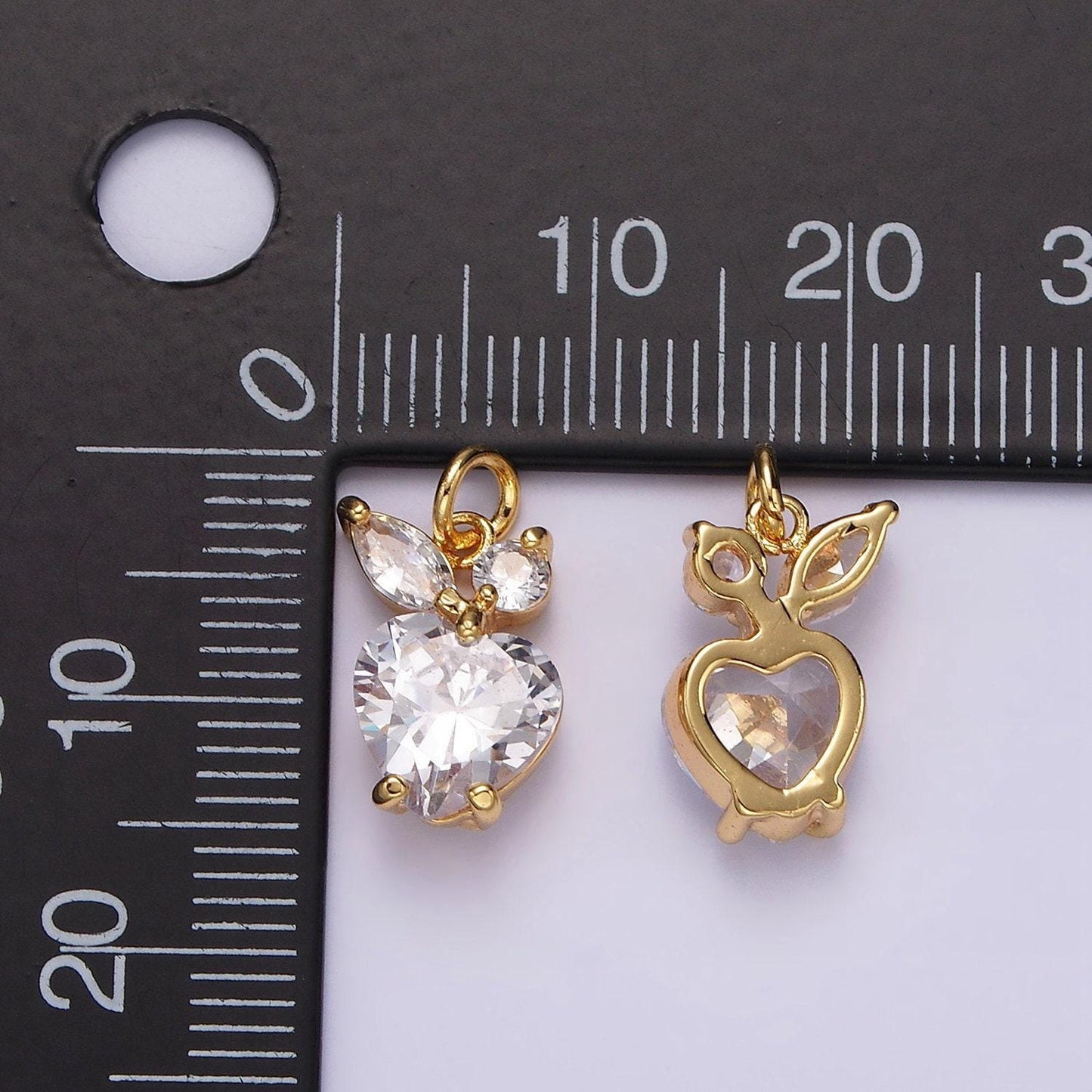 14k gold filled clear cz heart marquise apple fruit bezel charm for teacher appreciation gift jewelry idea bracelet necklace supply | ag438
