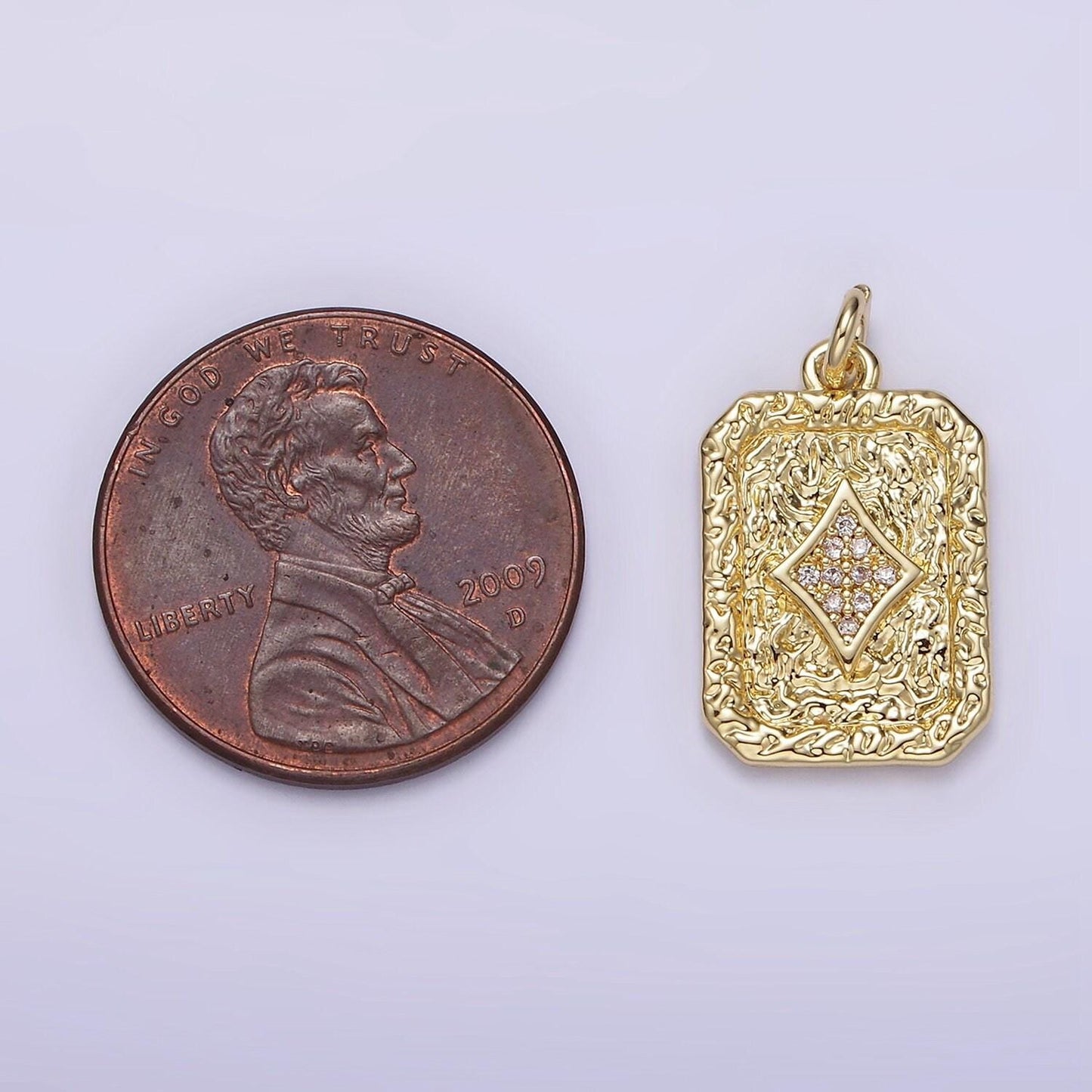 14k gold filled diamond card micro paved cz rustic rectangular tag charm pendant | ag267