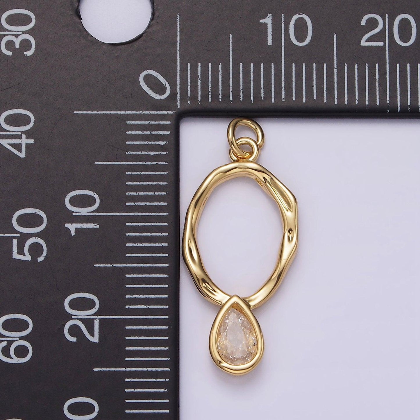 14k gold filled 25.5mm open oval oblong clear teardrop cz drop charm | ag280