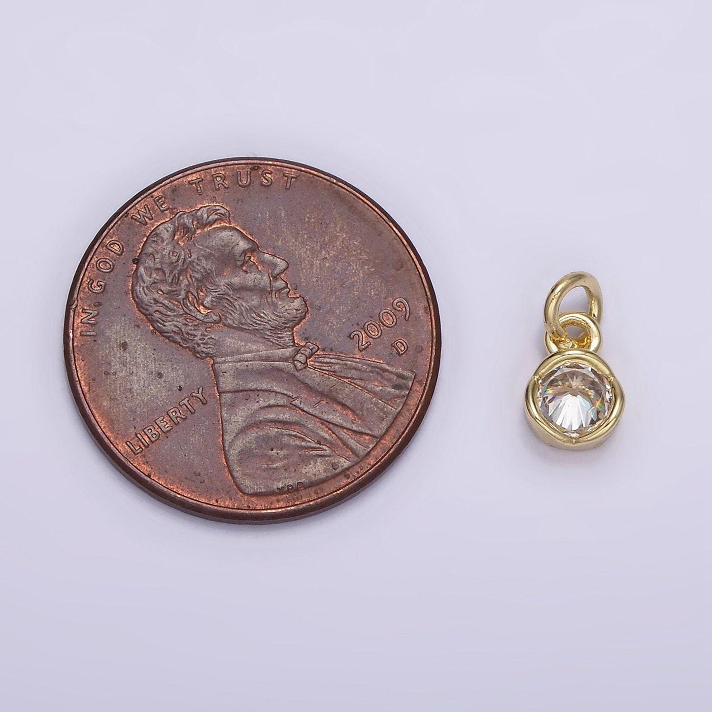 14k gold filled clear cz bezel minimalist round add-on charm | ag201