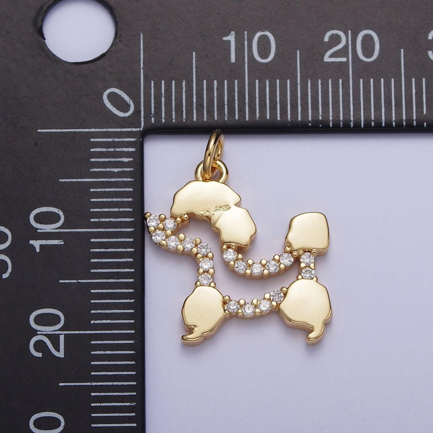 24k gold filled tiny poodle dog micro paved cubic zirconia outline charm for jewelry making ag134