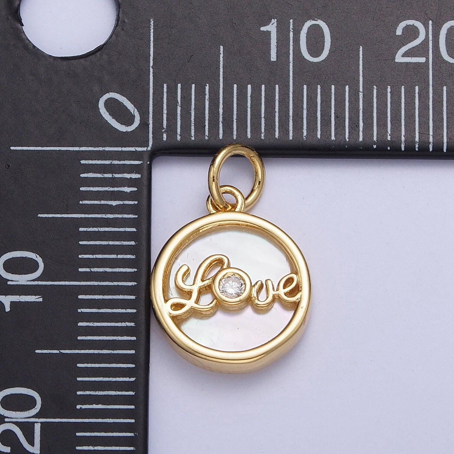 24k gold filled mini love cursive lettering in coin medallion charm, micro pave cz love heart medallion, add on love heart pendant | ag-074