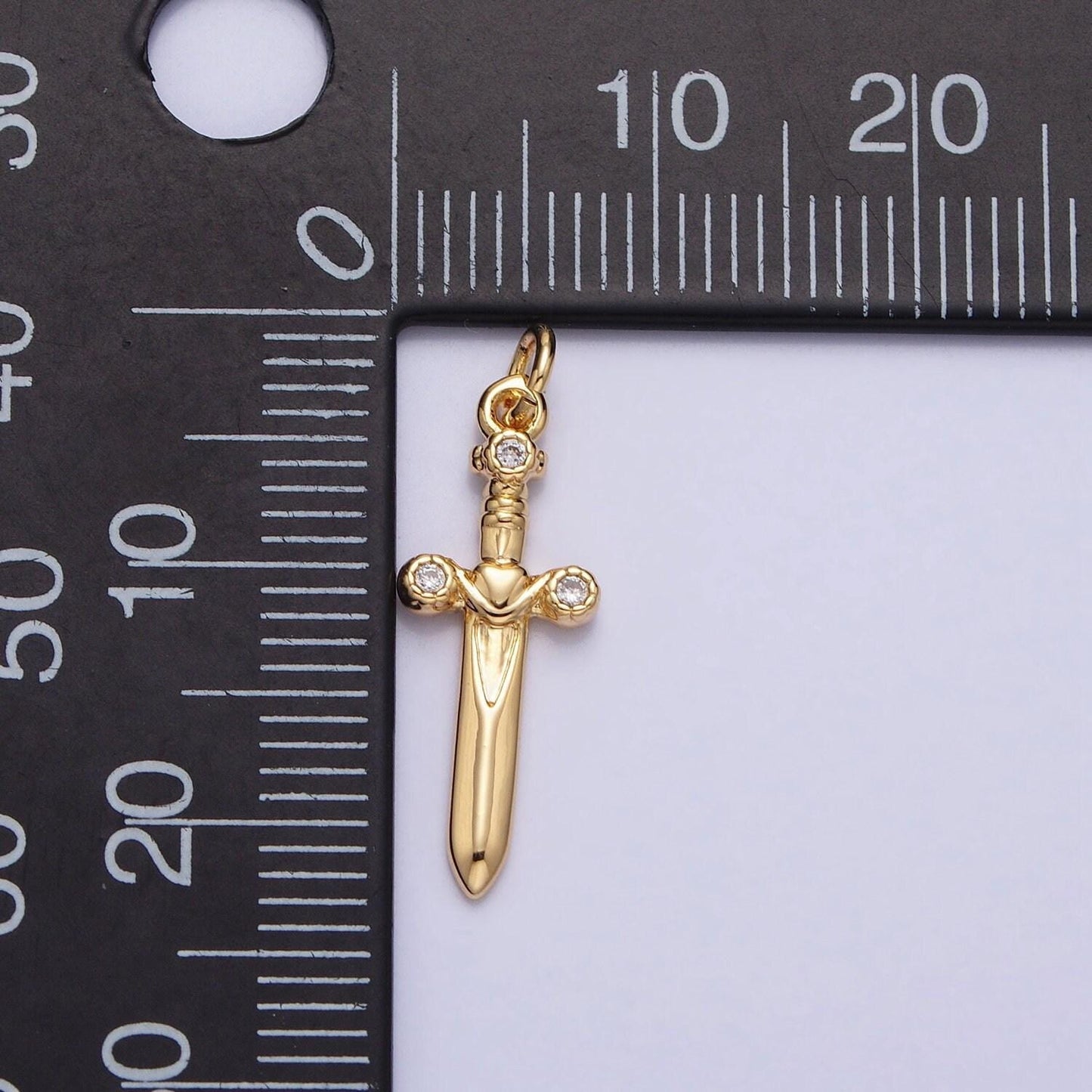 16k gold plated dainty knife pendant small dagger amulet clear micro cz pave | diy fashion charm add on necklace bracelet ac397 ac947
