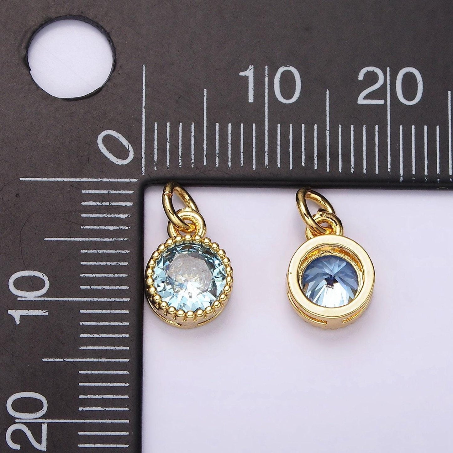 Mini gold filled blue round circle cubic zirconia charm for add on charm earring bracelet necklace earring component | ac915