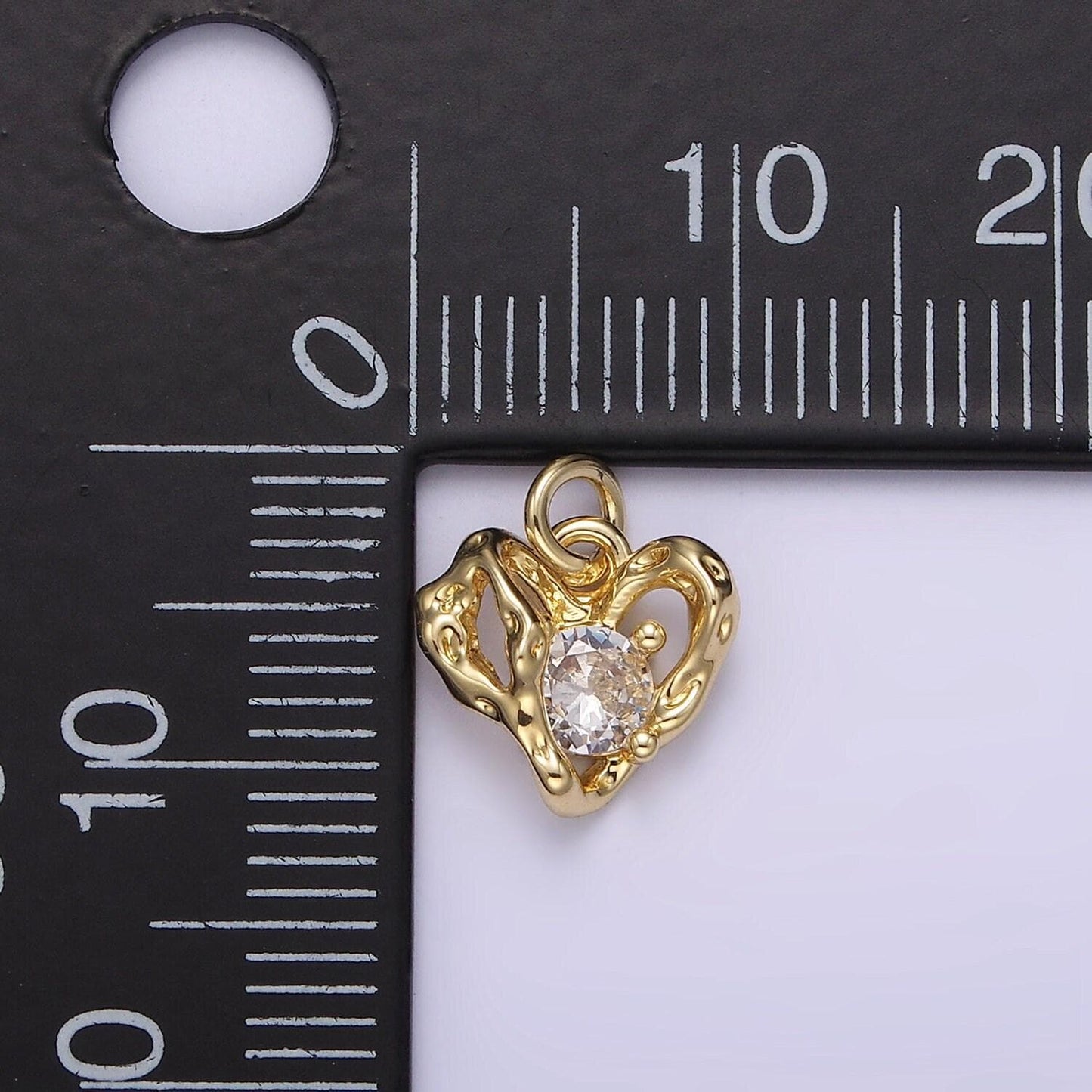 14k gold filled clear cz dented open heart add-on charm | ac901