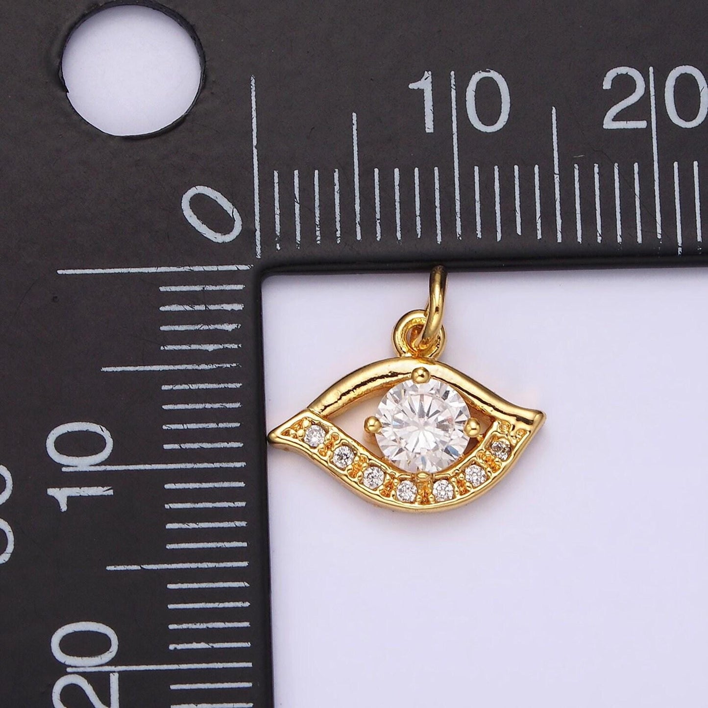 24k gold filled clear cz micro paved cz open evil eye of ra charm | ac871