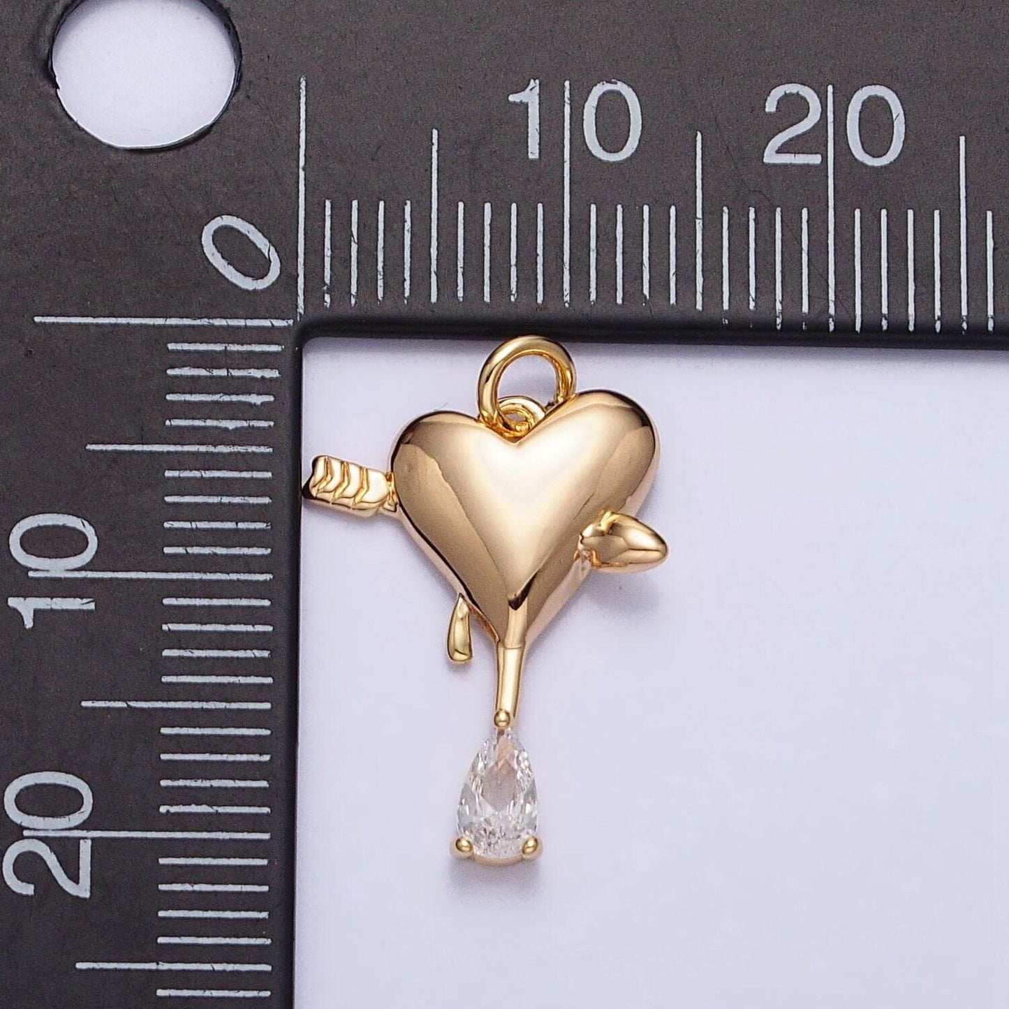Gold, silver arrowed heart drippings blood with clear teardrop cz add-on charm | ac763 ac764