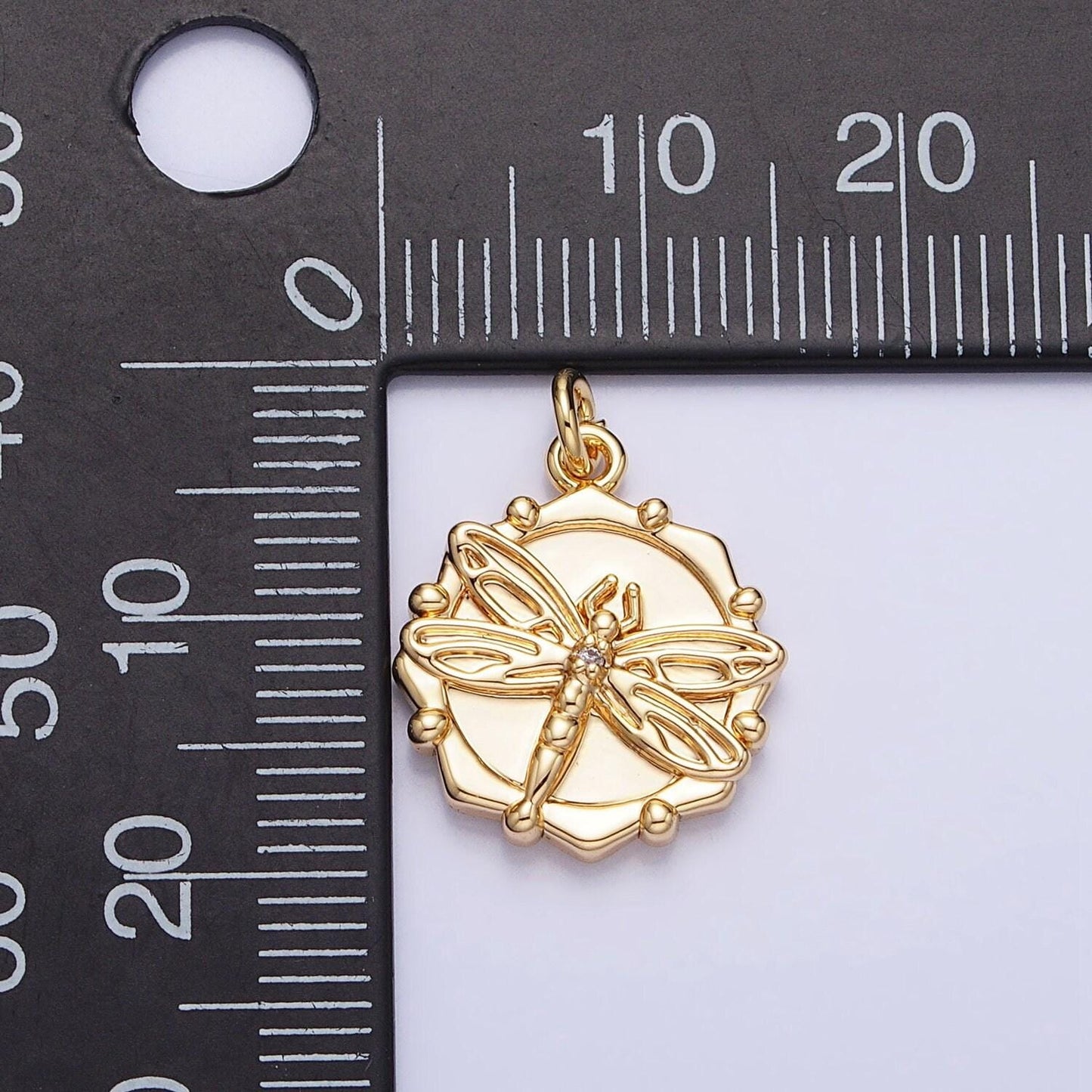 Dainty gold dragonfly charm, 16k gold plated brass insect pendant for bracelet necklace earring component ac757